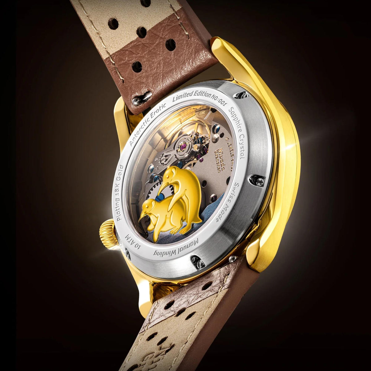 Nivada Grenchen Antarctic Erotic Gold 38mm White Dial 18ct Yellow Gold-Plated Steel Leather Mens Manual-Wind Watch 320697M23