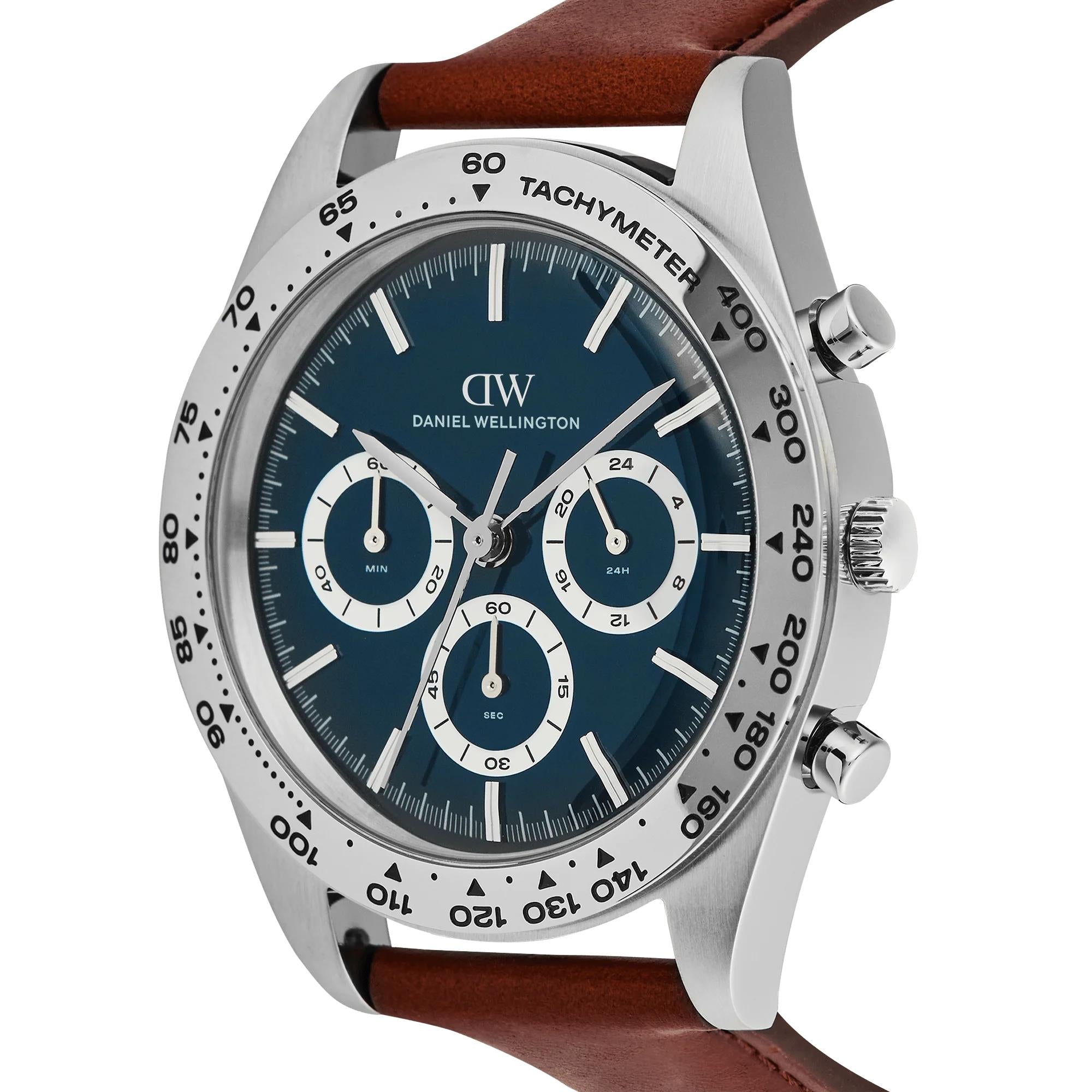 Daniel Wellington Iconic Tachymeter 42mm Chronograph Blue Dial Leather