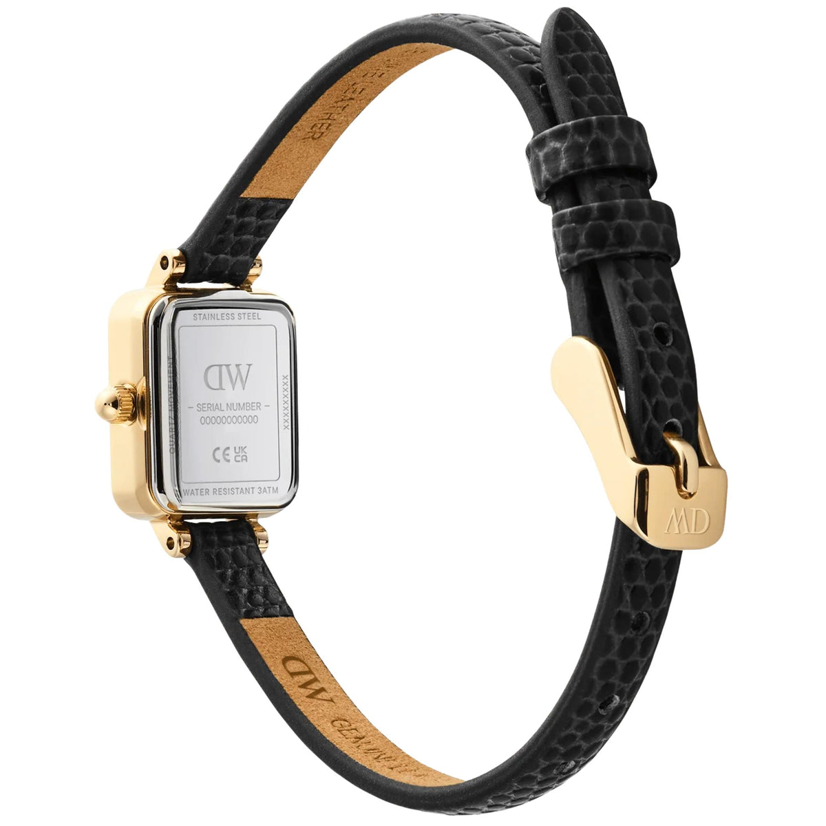 Daniel Wellington Quadro 15.4mm Two-Tone Dial Yellow Gold-Tone Steel Leather Ladies Quartz Watch DW00100957
