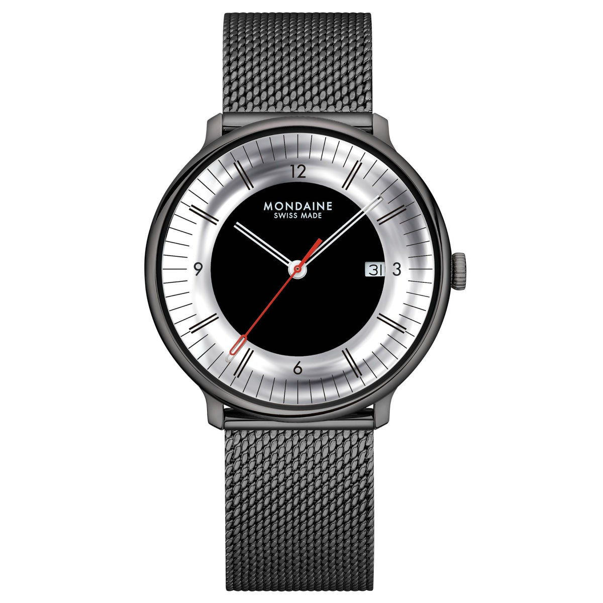 Mondaine Doppio Mirror 41mm Limited Edition Black Dial Steel Mens Quartz Watch MLE.41280.SM