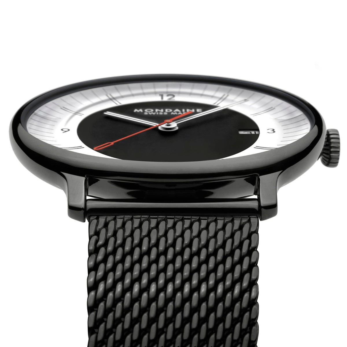 Mondaine Doppio Mirror 41mm Limited Edition Black Dial Steel Mens Quartz Watch MLE.41280.SM