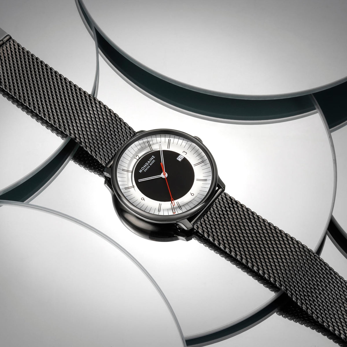 Mondaine Doppio Mirror 41mm Limited Edition Black Dial Steel Mens Quartz Watch MLE.41280.SM