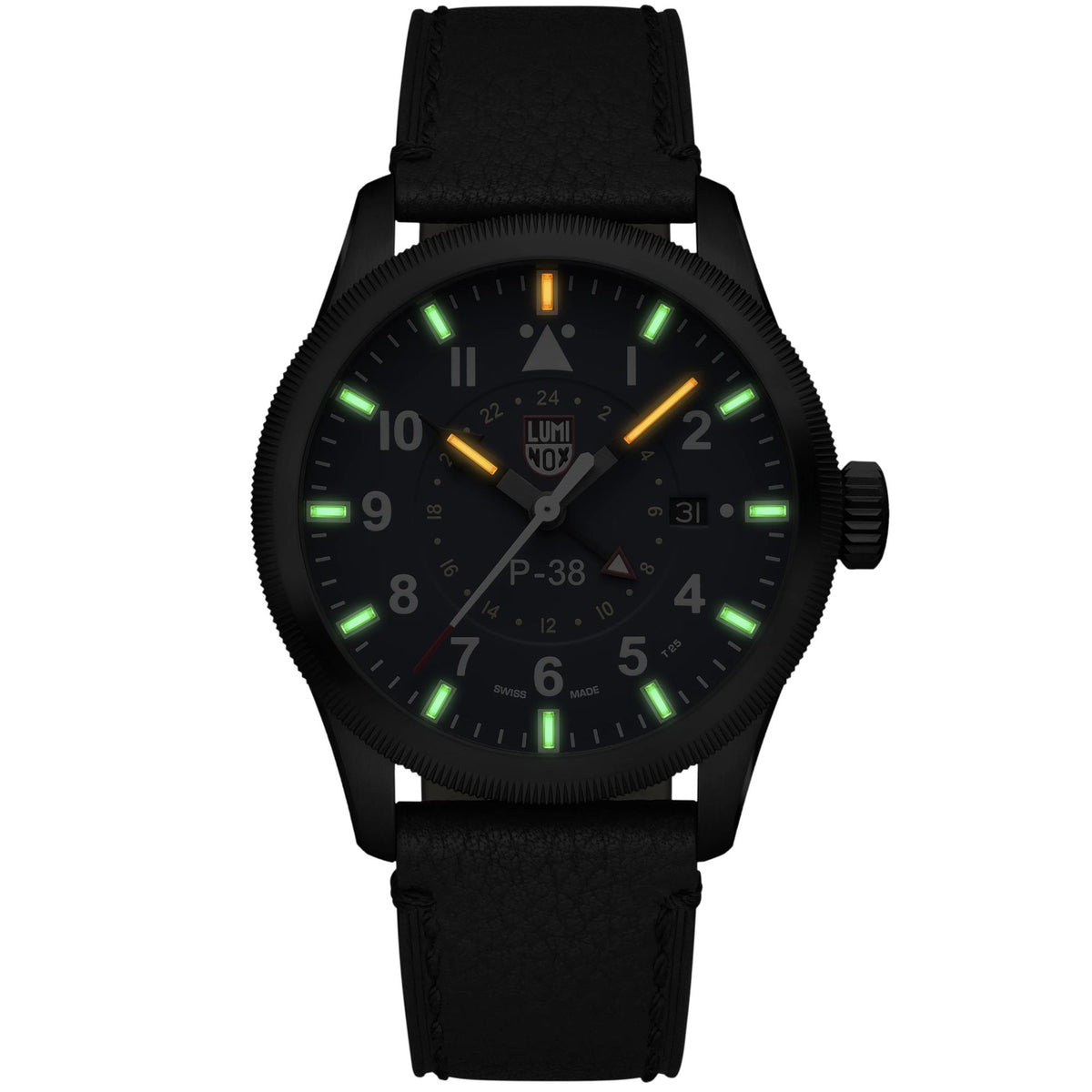Luminox P-38 Lightning 'Air Pilot' 42mm GMT Blue Dial Leather Mens Quartz Watch XA.9523