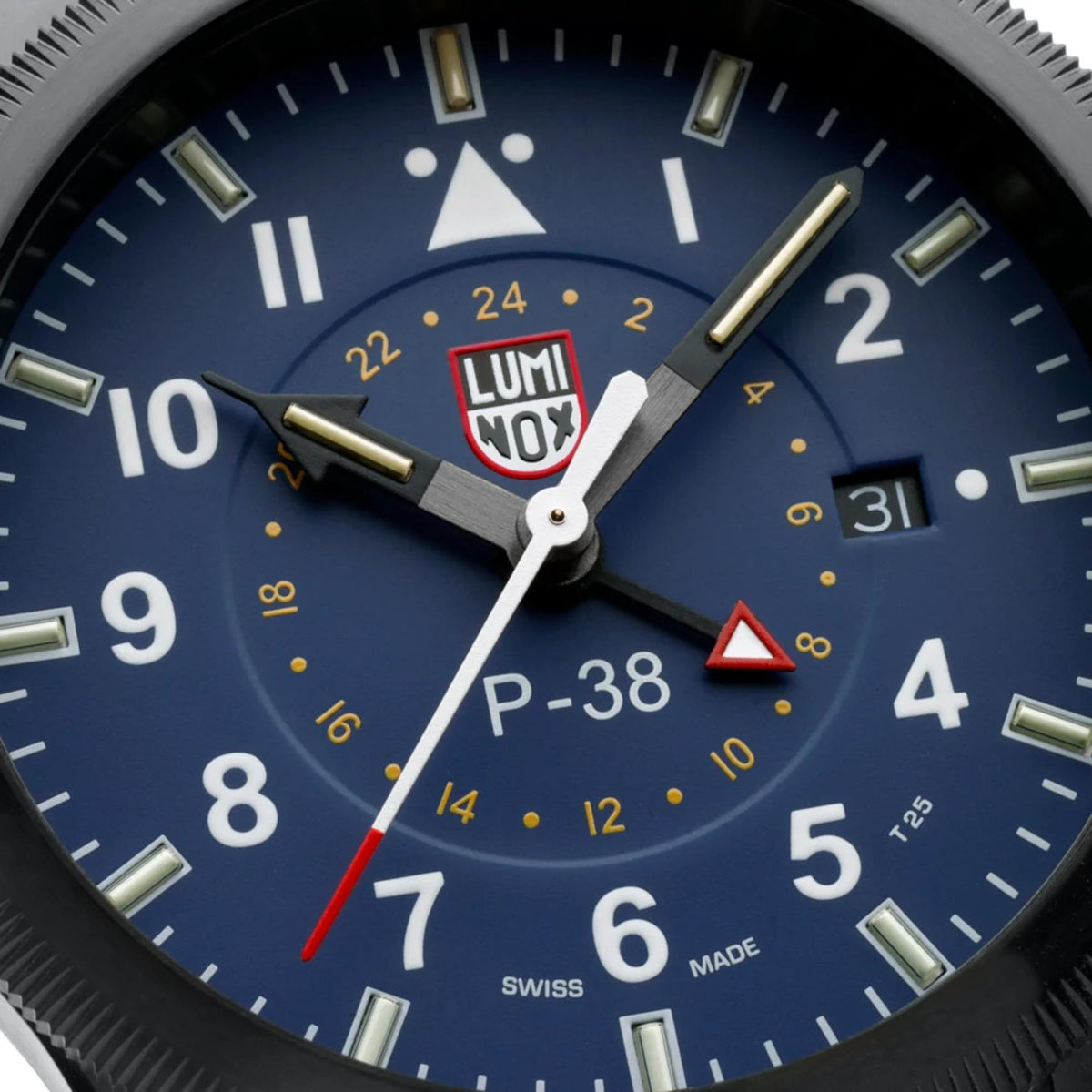 Luminox P-38 Lightning 'Air Pilot' 42mm GMT Blue Dial Leather Mens Quartz Watch XA.9523