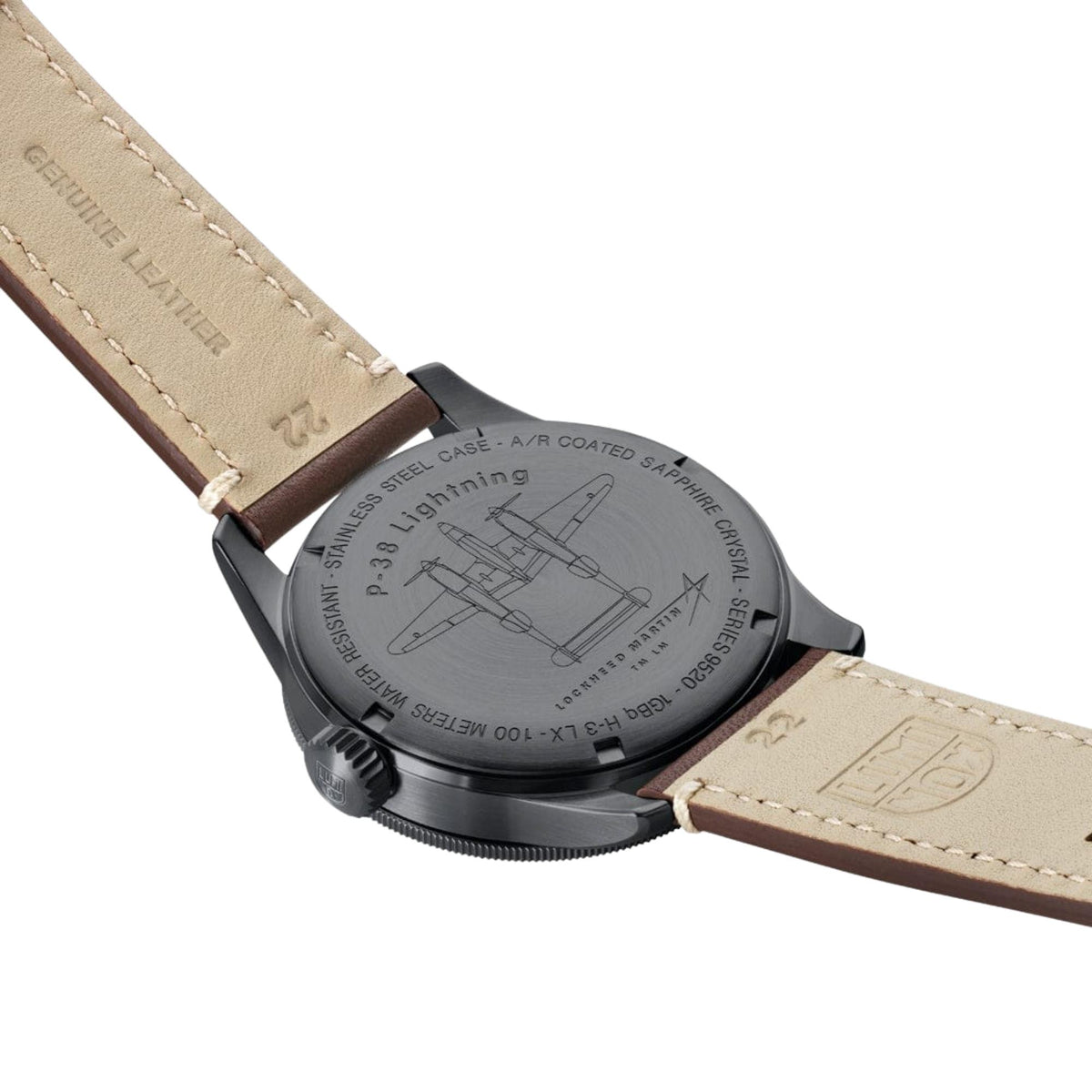 Luminox P-38 Lightning 'Air Pilot' 42mm GMT Black Dial Leather Mens Quartz Watch XA.9526