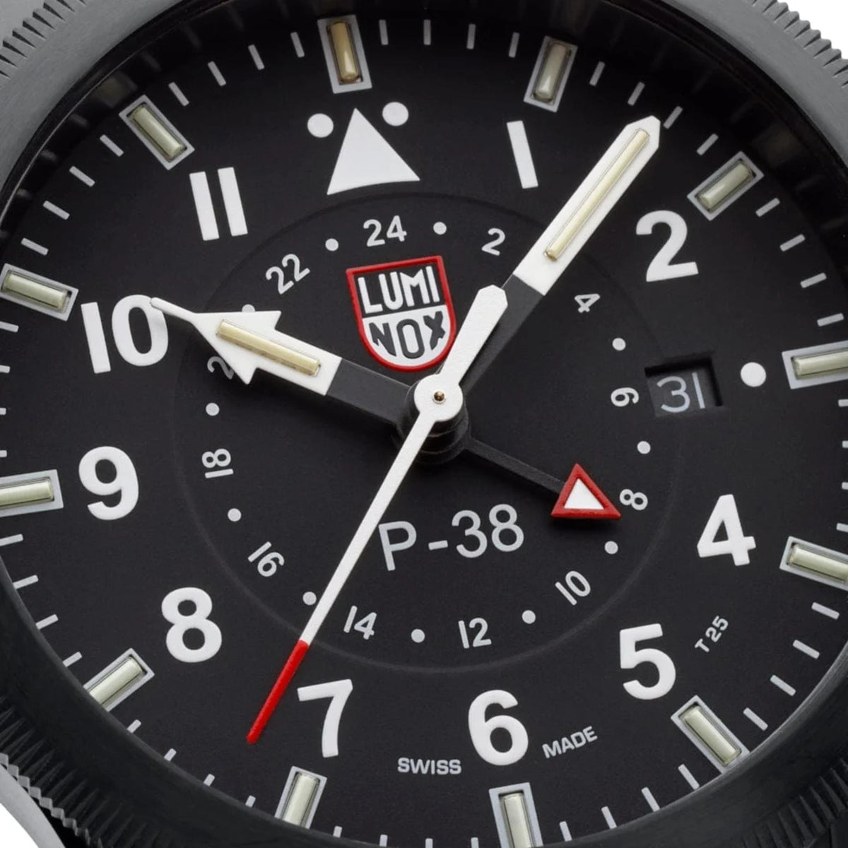 Luminox P-38 Lightning 'Air Pilot' 42mm GMT Black Dial Leather Mens Quartz Watch XA.9531