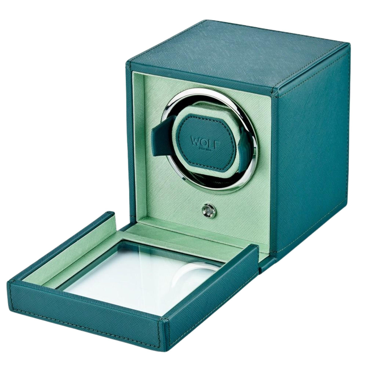 WOLF Cub Seltzer Teal Single Watch Winder with Cover 461140