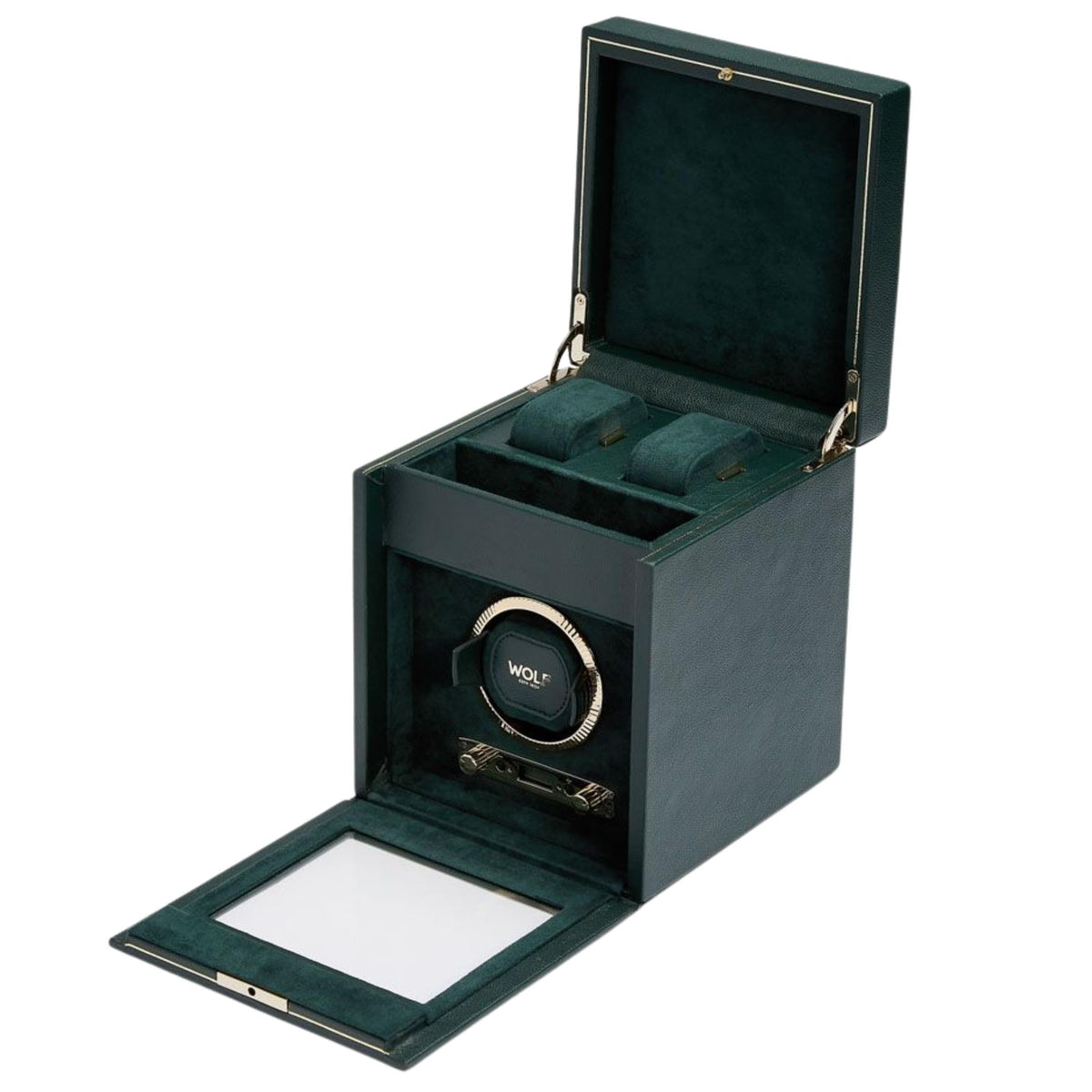 WOLF British Racing Green Single Watch Winder with Storage 792141