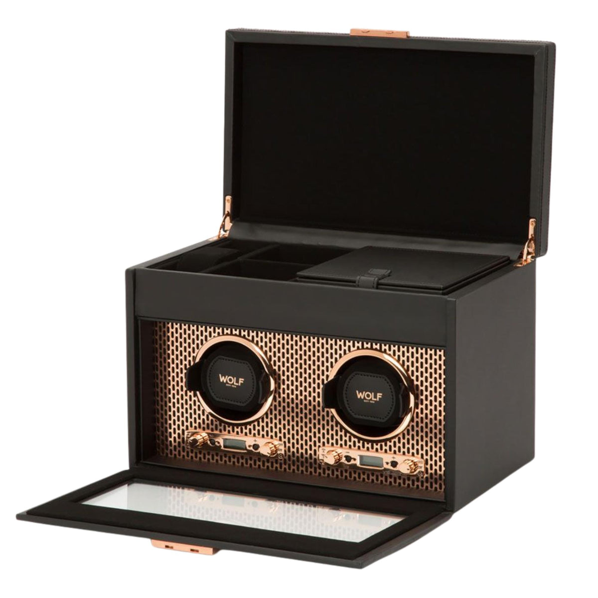 WOLF Axis Copper Double Watch Winder with Storage 469316