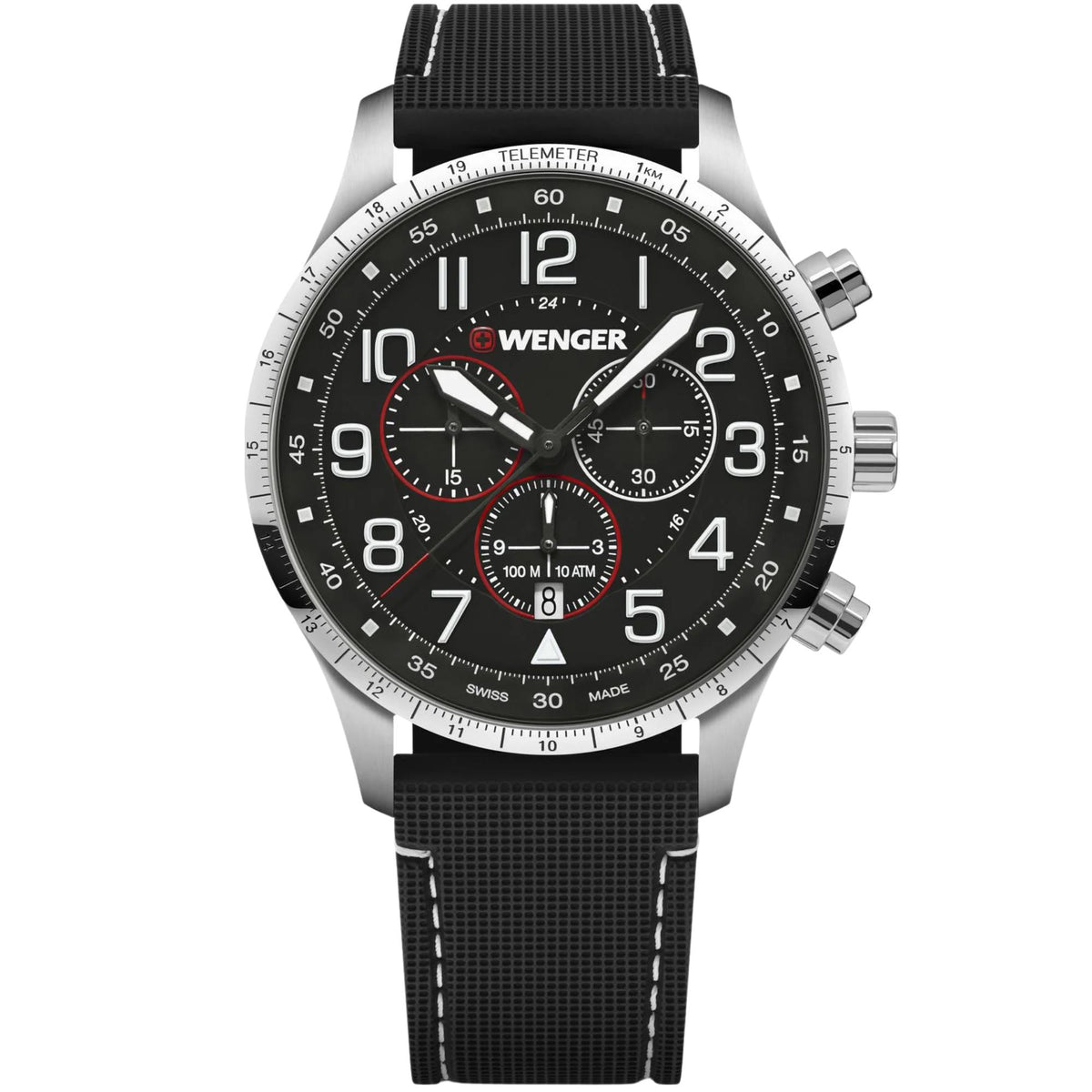 Wenger Attitude 44mm Chronograph Black Dial Silicone Mens Quartz Watch 01.1543.119