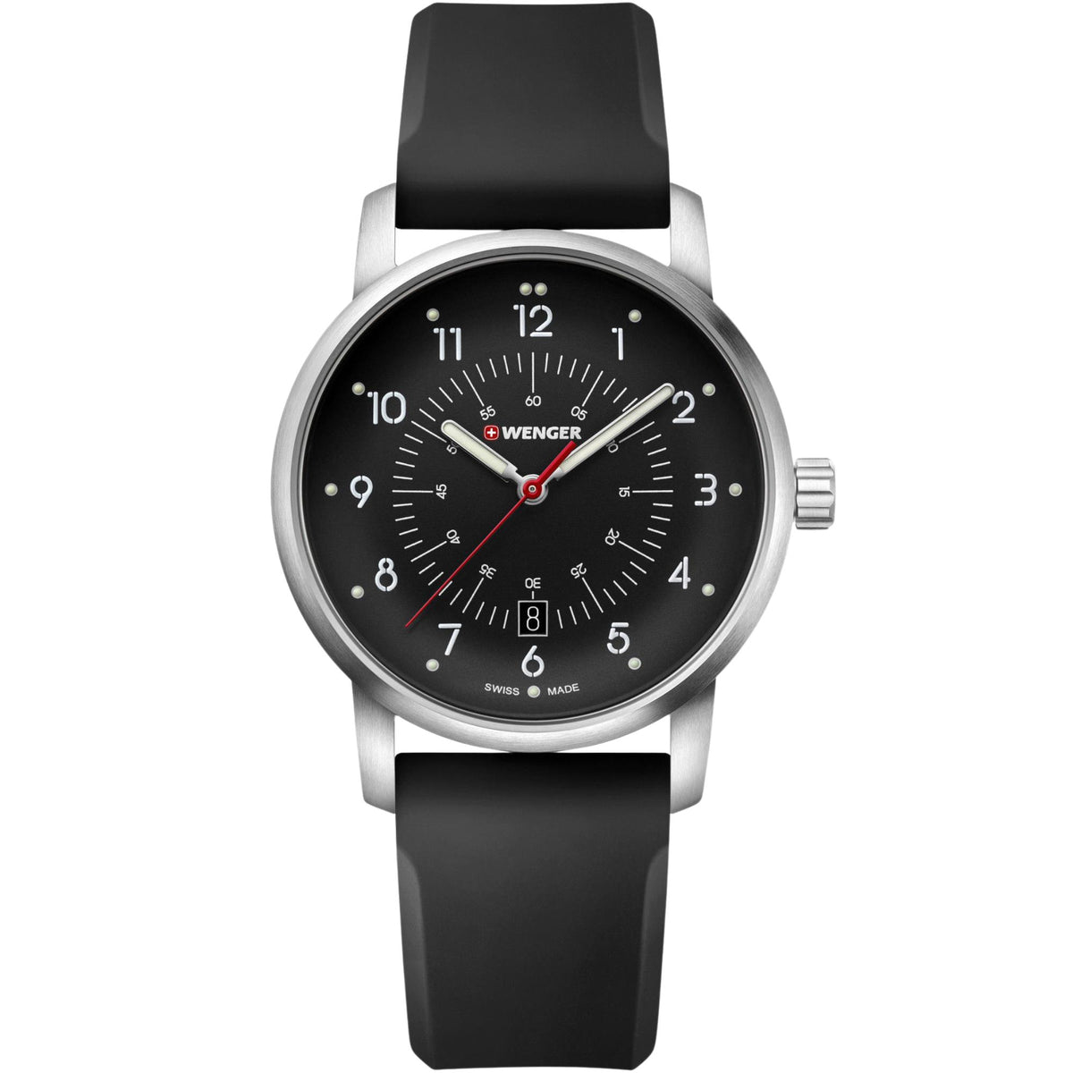 Wenger Avenue 42mm Black Dial Silicone Mens Quartz Watch 01.1641.115