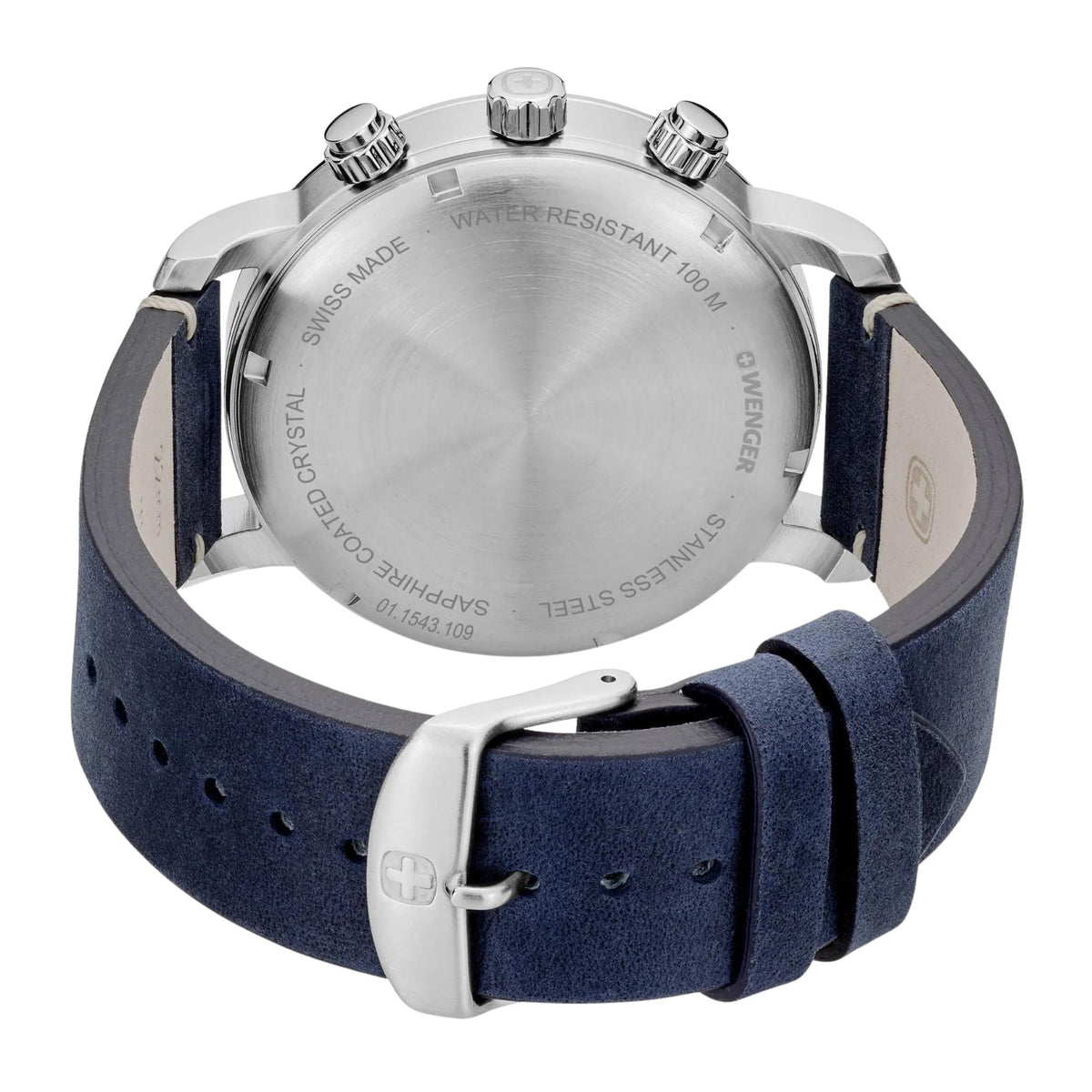 Wenger Attitude 44mm Chronograph Blue Dial Leather Mens Quartz Watch 01.1543.109