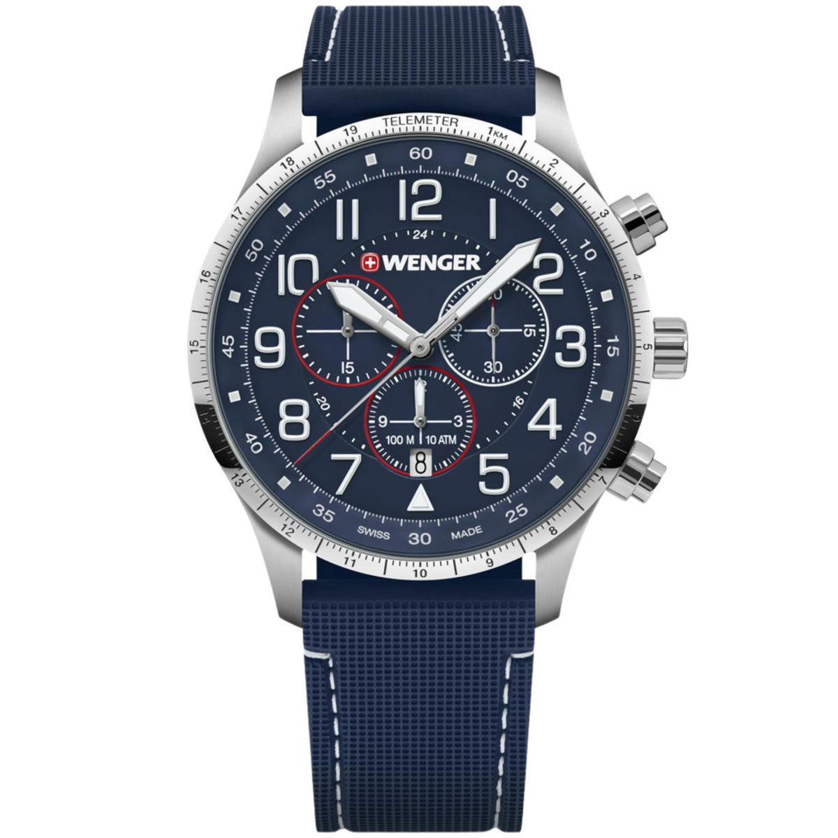 Wenger Attitude 44mm Chronograph Blue Dial Silicone Mens Quartz Watch 01.1543.117
