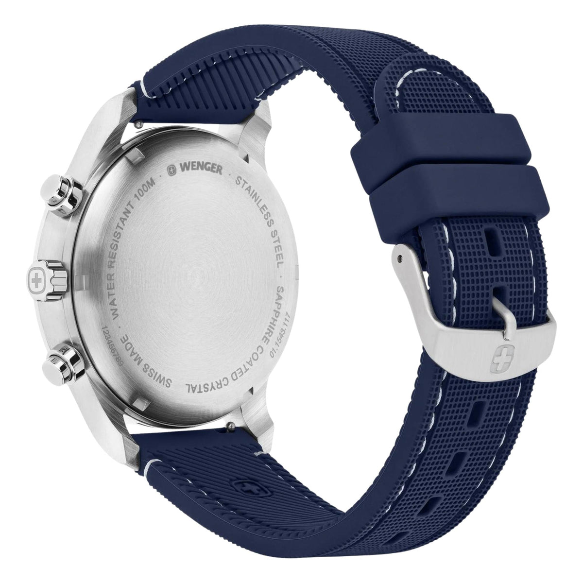 Wenger Attitude 44mm Chronograph Blue Dial Silicone Mens Quartz Watch 01.1543.117
