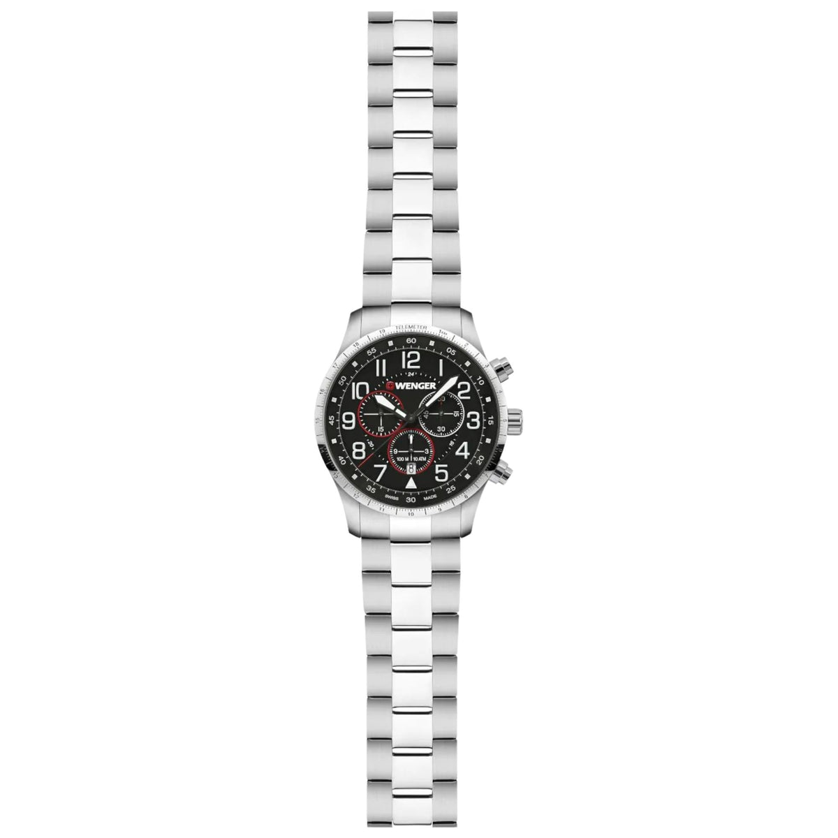Wenger Attitude 44mm Chronograph Black Dial Steel Mens Quartz Watch 01.1543.120