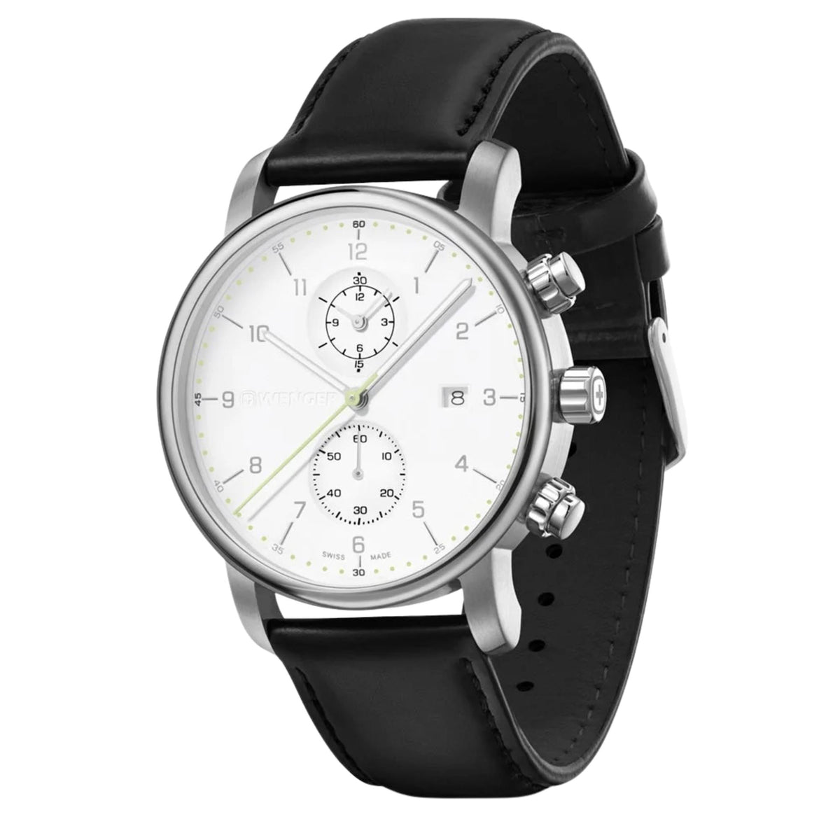 Wenger Urban Classic 42mm Chronograph White Dial Leather Mens Quartz Watch 01.1743.123