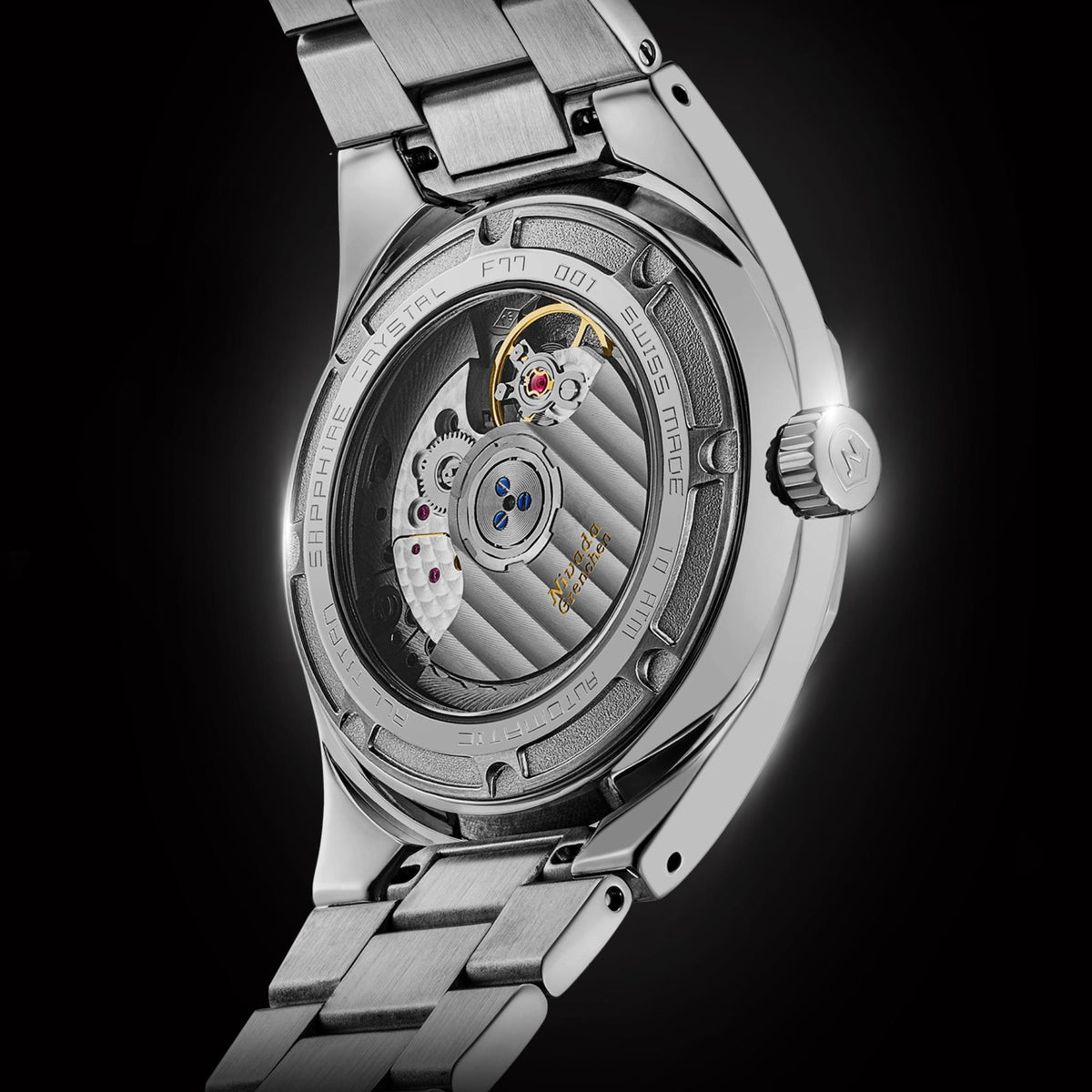 Nivada Grenchen F77 MK2 38mm Open Heart Aventurine Dial Titanium Mens Automatic Watch 68051A77