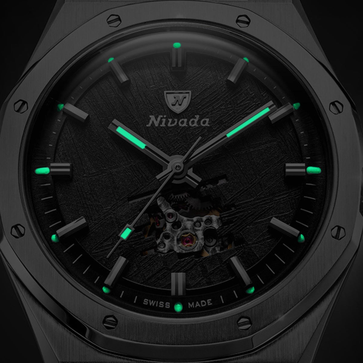 Nivada Grenchen F77 MK2 38mm Open Heart Meteorite Dial Titanium Canvas Mens Automatic Watch 68052A77-BC