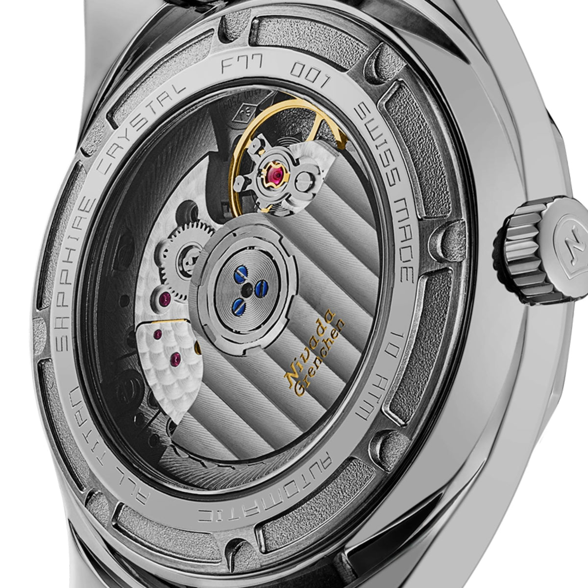 Nivada Grenchen F77 MK2 38mm Open Heart Aventurine Dial Titanium Canvas Mens Automatic Watch 68051A77-BC