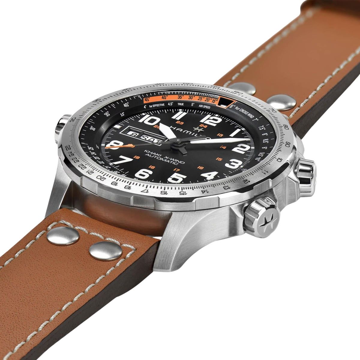 Hamilton Khaki Aviation X-Wind 45mm Black Dial Leather Mens Automatic Watch H77755533