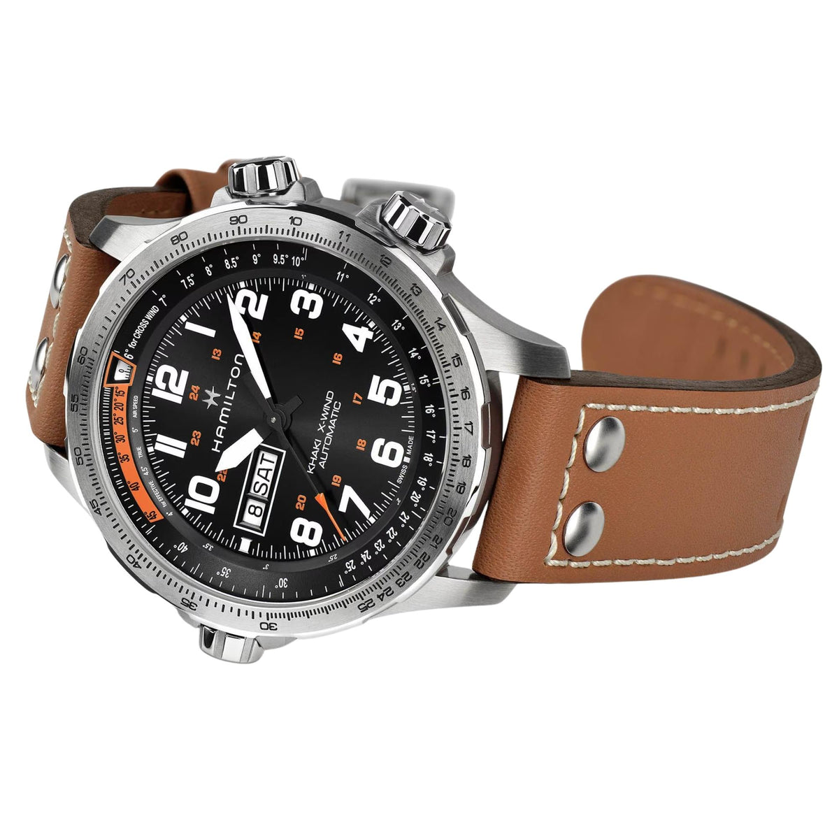 Hamilton Khaki Aviation X-Wind 45mm Black Dial Leather Mens Automatic Watch H77755533