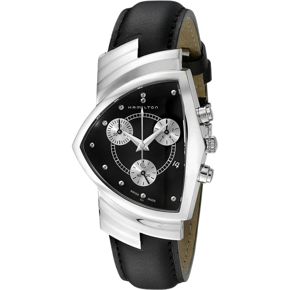 Hamilton Ventura 32mm Chronograph Black Dial Leather Mens Quartz Watch H24412732