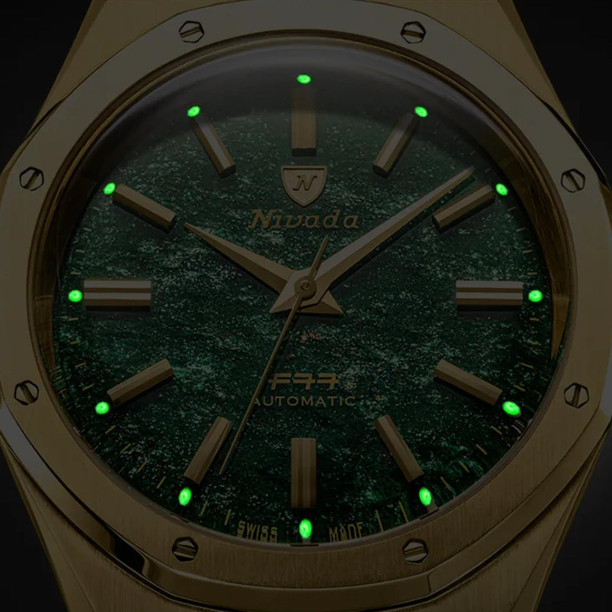 Nivada Grenchen F77 MK2 38mm Aventurine Dial Yellow Gold-Tone Steel Mens Automatic Watch 68069A77