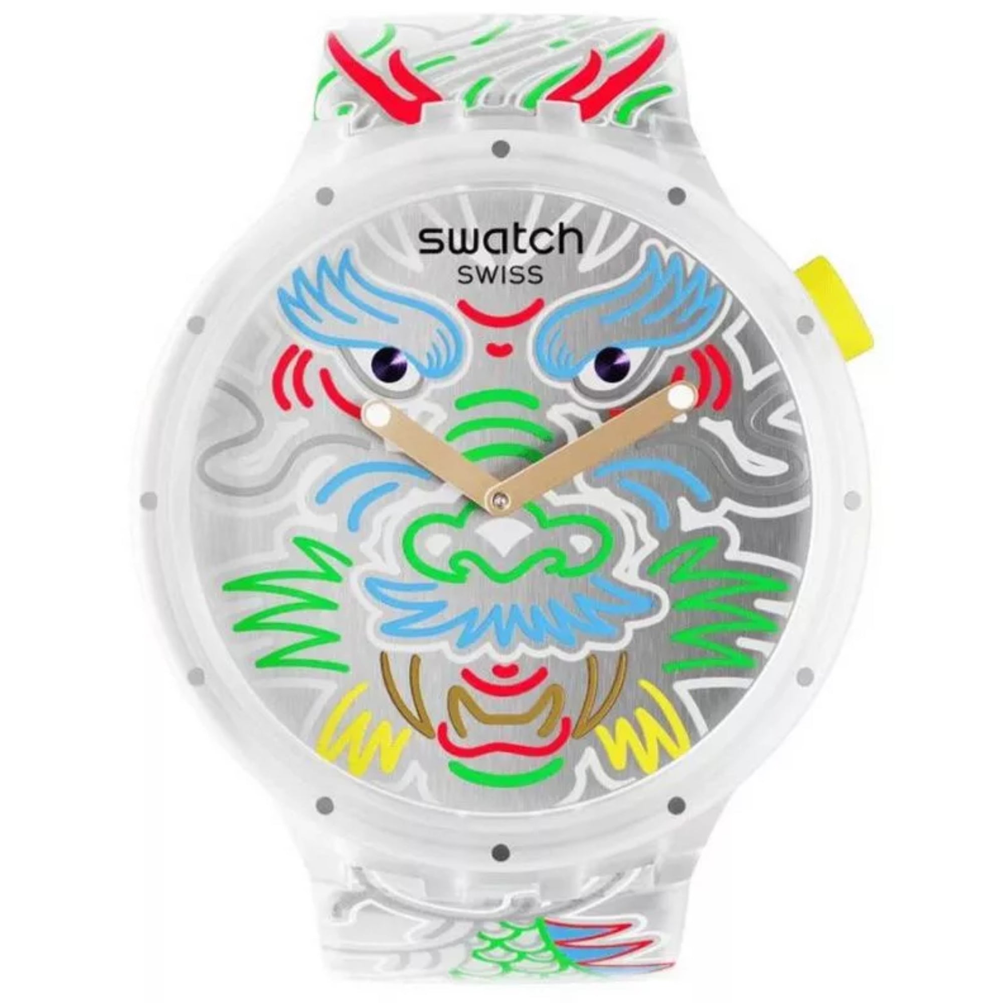 Swatch Dragon In Cloud Quartz Silver Dial Transparent Silicone Strap Unisex Watch SB05Z102