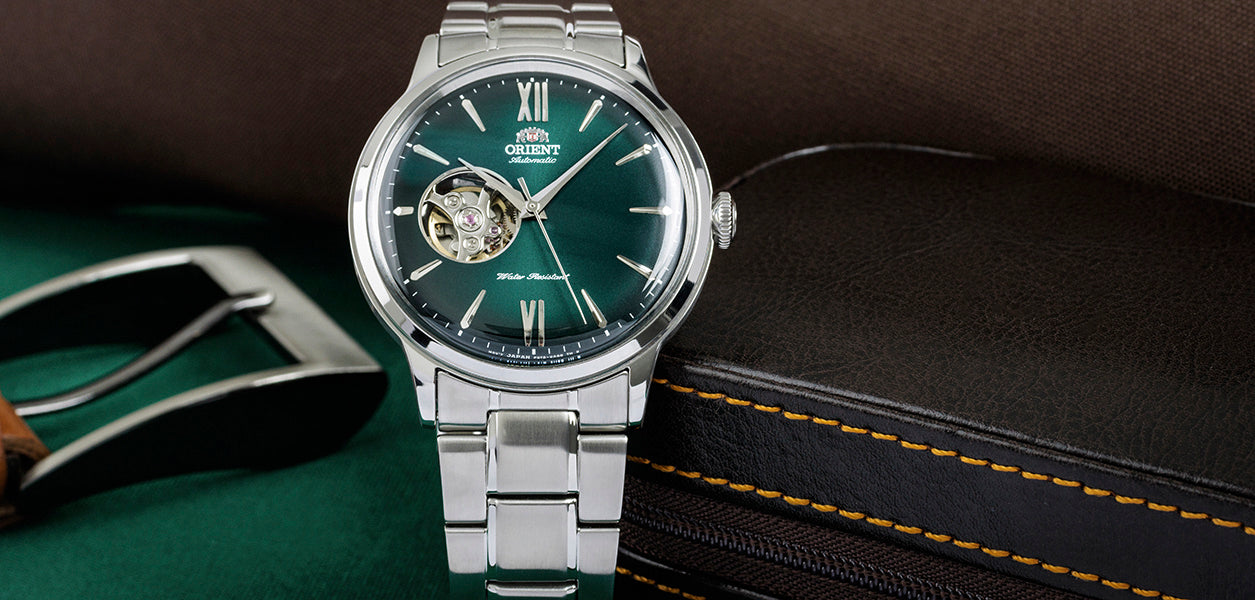 Orient Bambino 41mm Open Heart Green Dial Steel Mens Automatic Watch RA-AG0026E10B