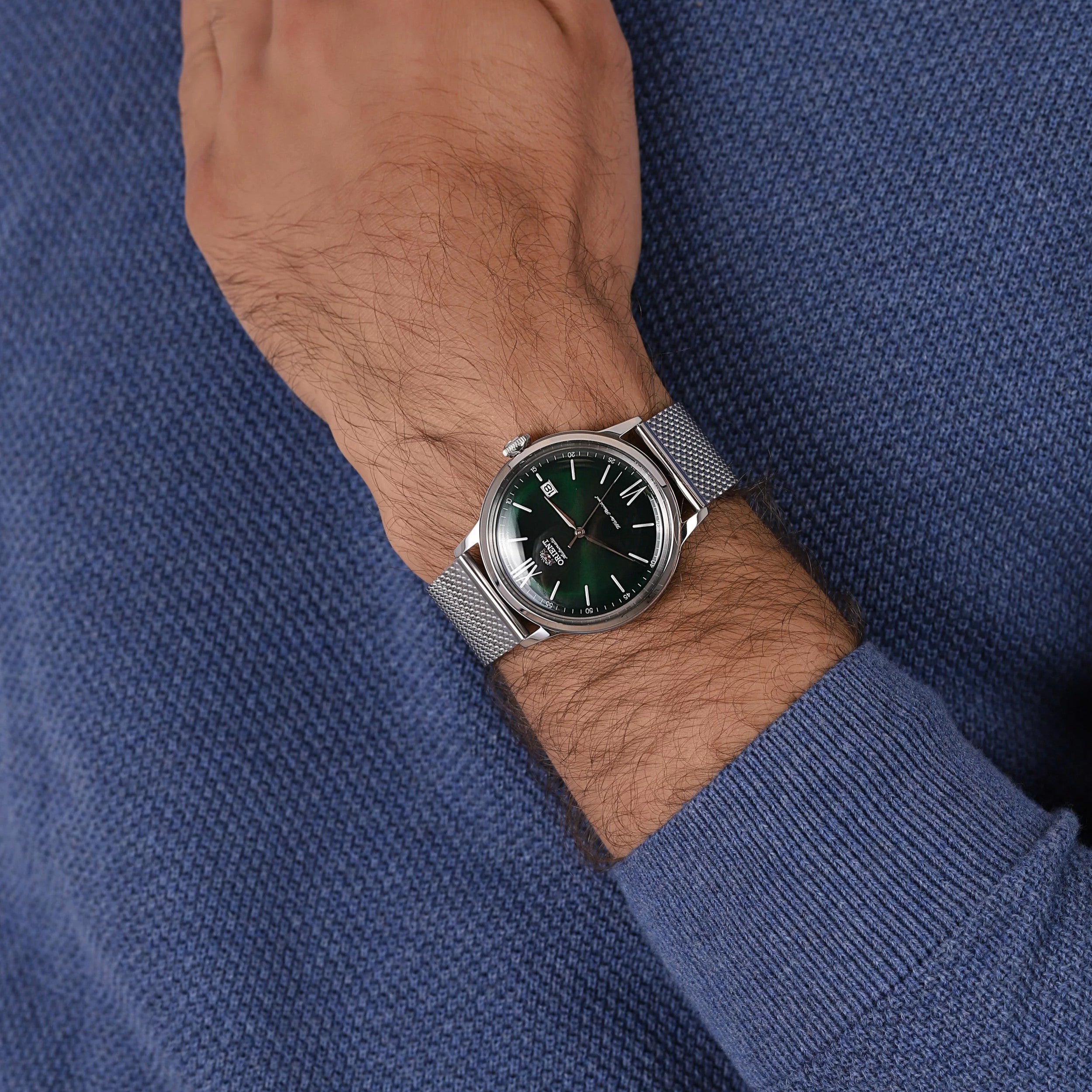 Orient Bambino Version 6 Green Dial Stainless Steel Strap Men's Watch RA-AC0018E30B