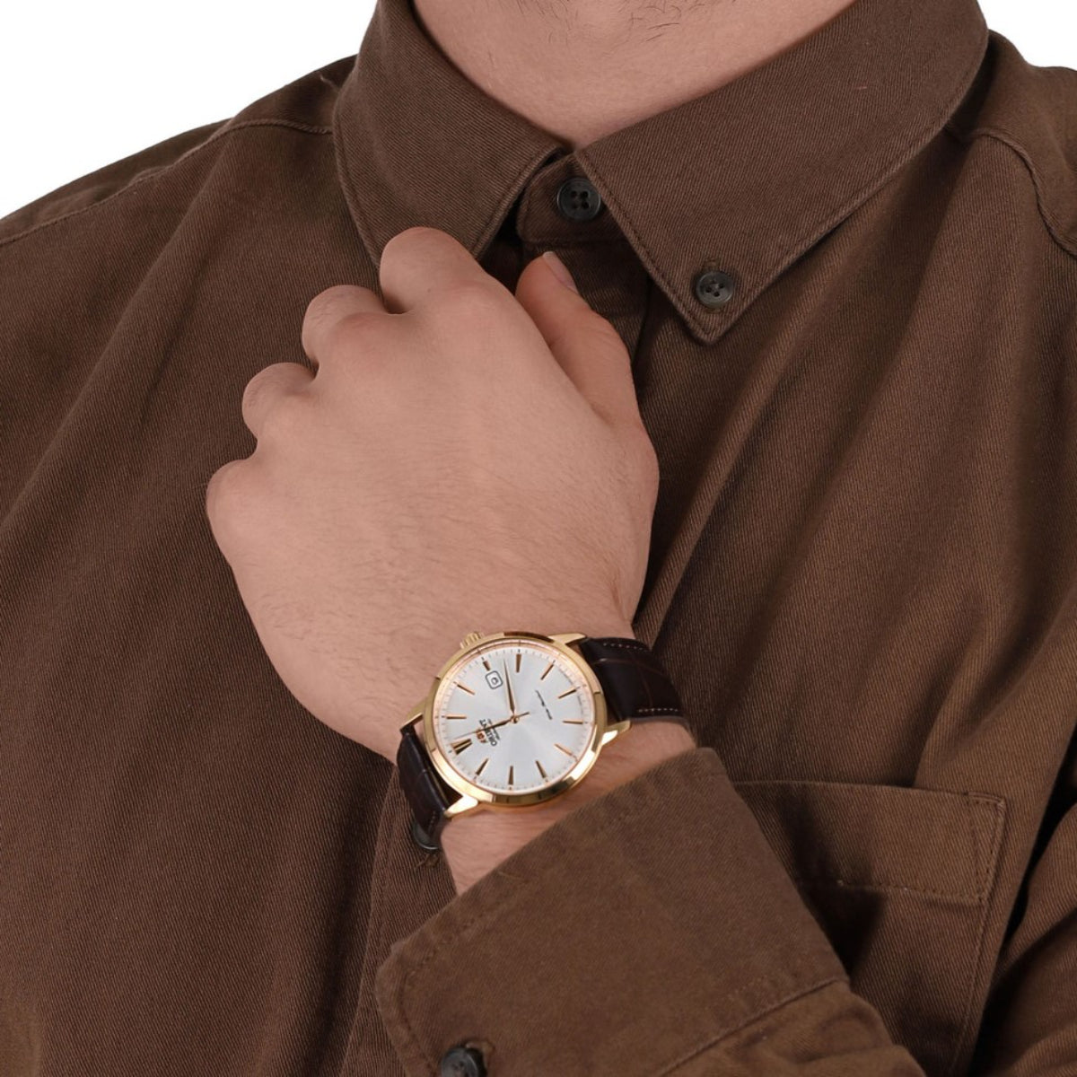 Orient Symphony Automatic White Dial Leather Strap Men’s Watch RA-AC0F04S30B