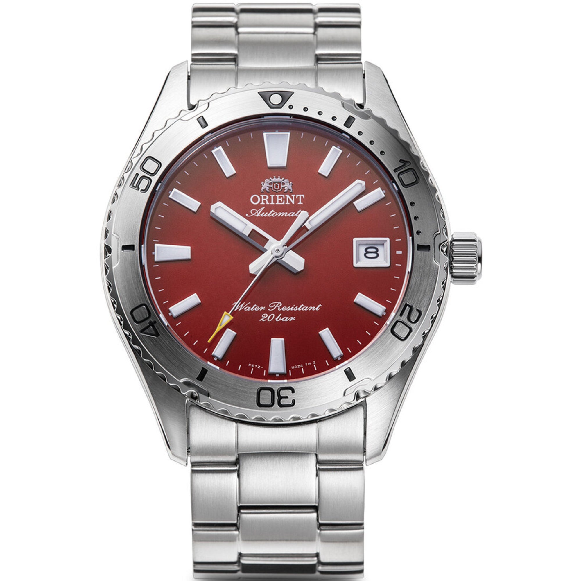 Orient Mako Automatic Red Dial Stainless Steel Strap Men's Dive Watch RA-AC0Q09R30B