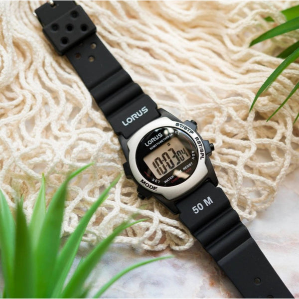 Lorus Digital Sports Black Resin Strap Men’s Watch R2361AX9