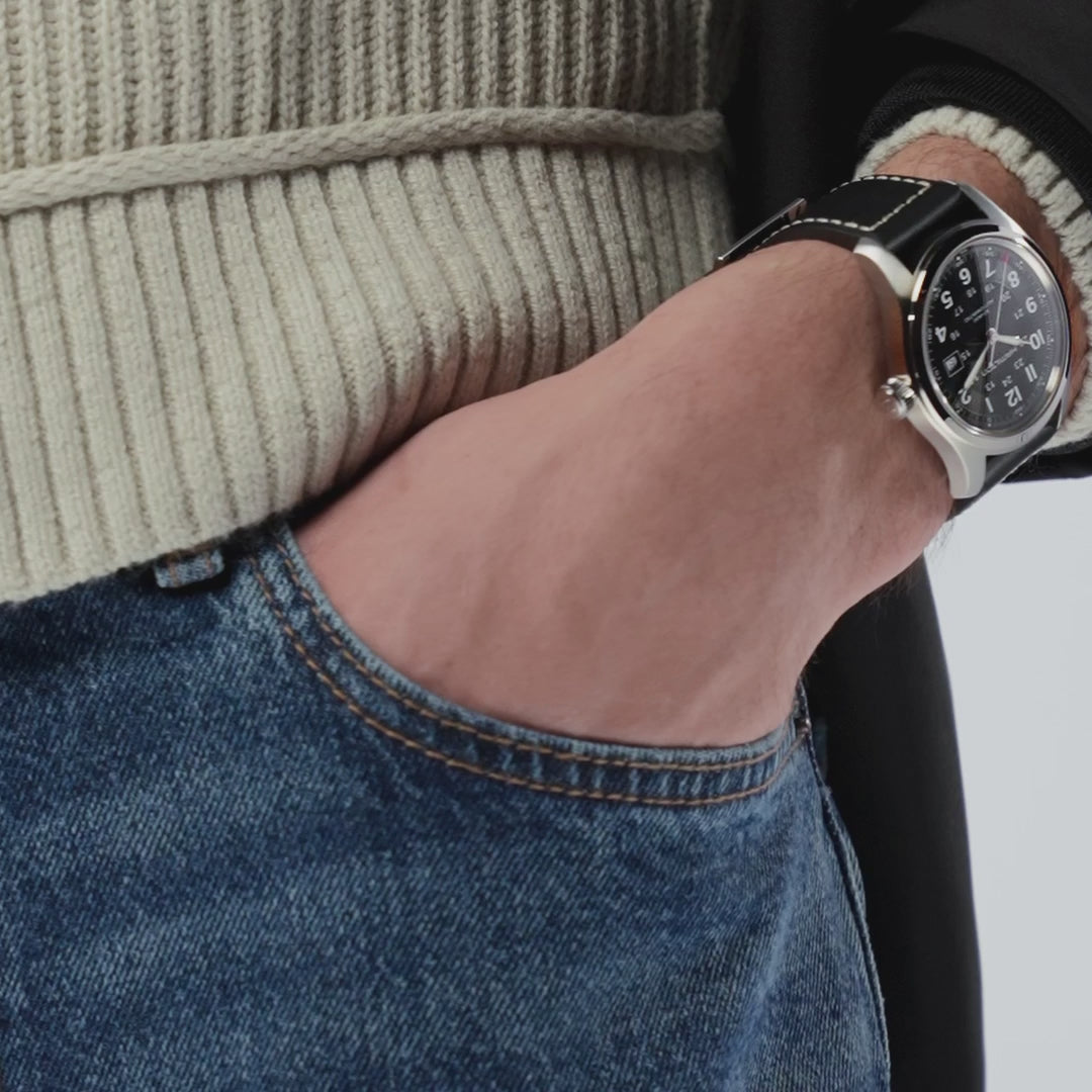 Hamilton Khaki Field 42mm Black Dial Leather Mens Watch H70605733