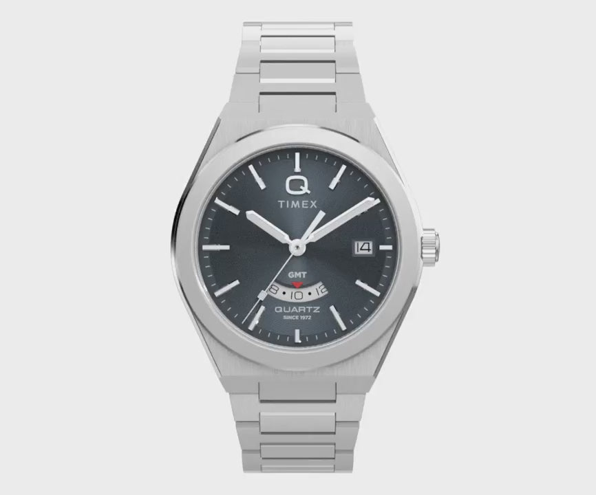 （美品）Q TIMEX コンチネンタル GMT TW2Y12100 腕時計 Timex Q Continental GMT Grey Dial Men's Watch TW2Y12100