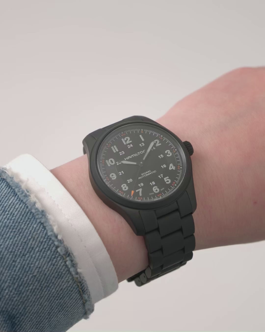 Hamilton Khaki Field Titanium 38mm Black Dial watch worn on wrist H70215130