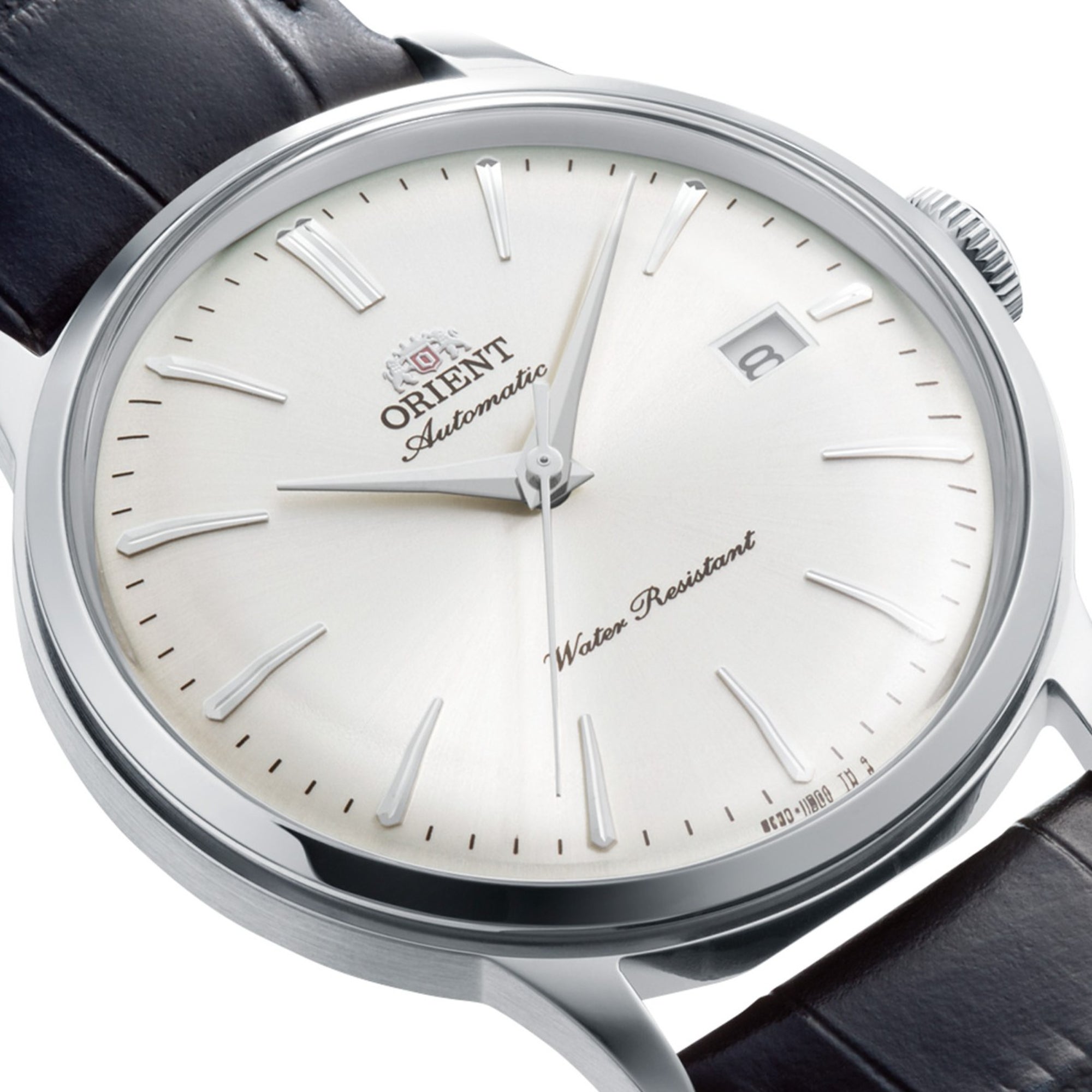 Orient Bambino RA-AC0031S30B domed crystal glass front close-up profile