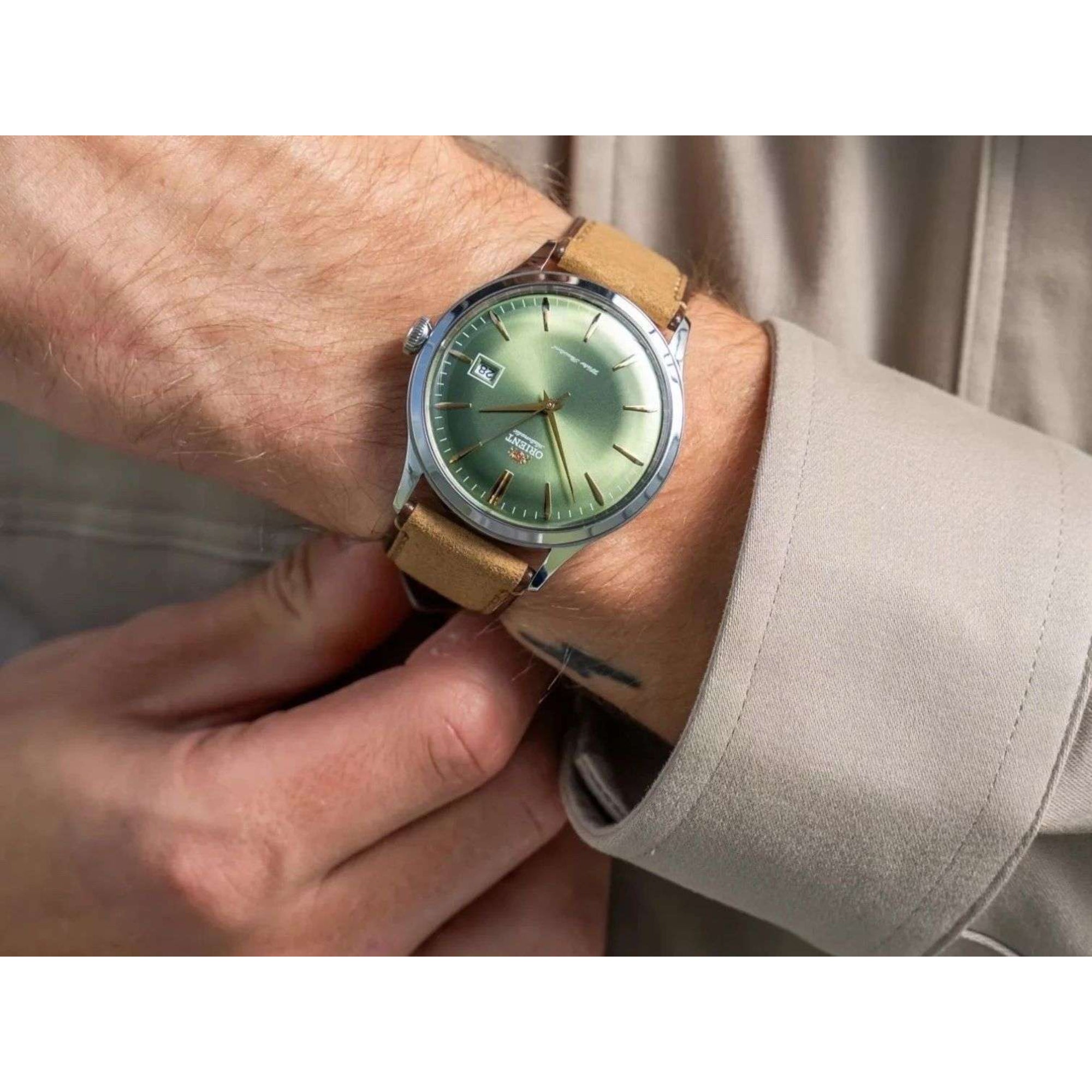 Orient Bambino Classic Vintage Style Automatic Green Dial Men's Dress Watch RA-AC0P01E30B