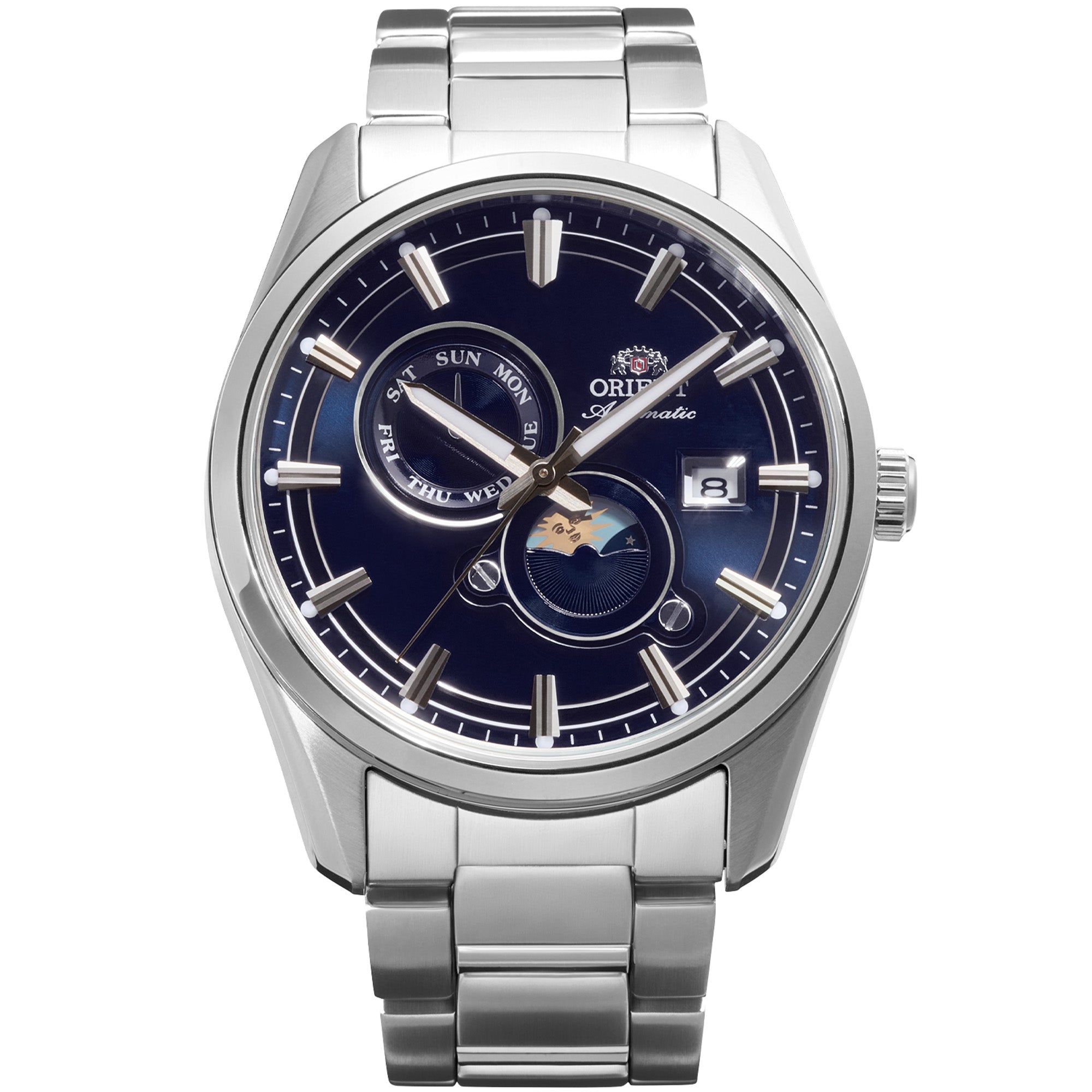 Orient Stretto 41.5mm Sun & Moon Blue Dial Steel Men's Automatic Watch RA-AK0315L30B
