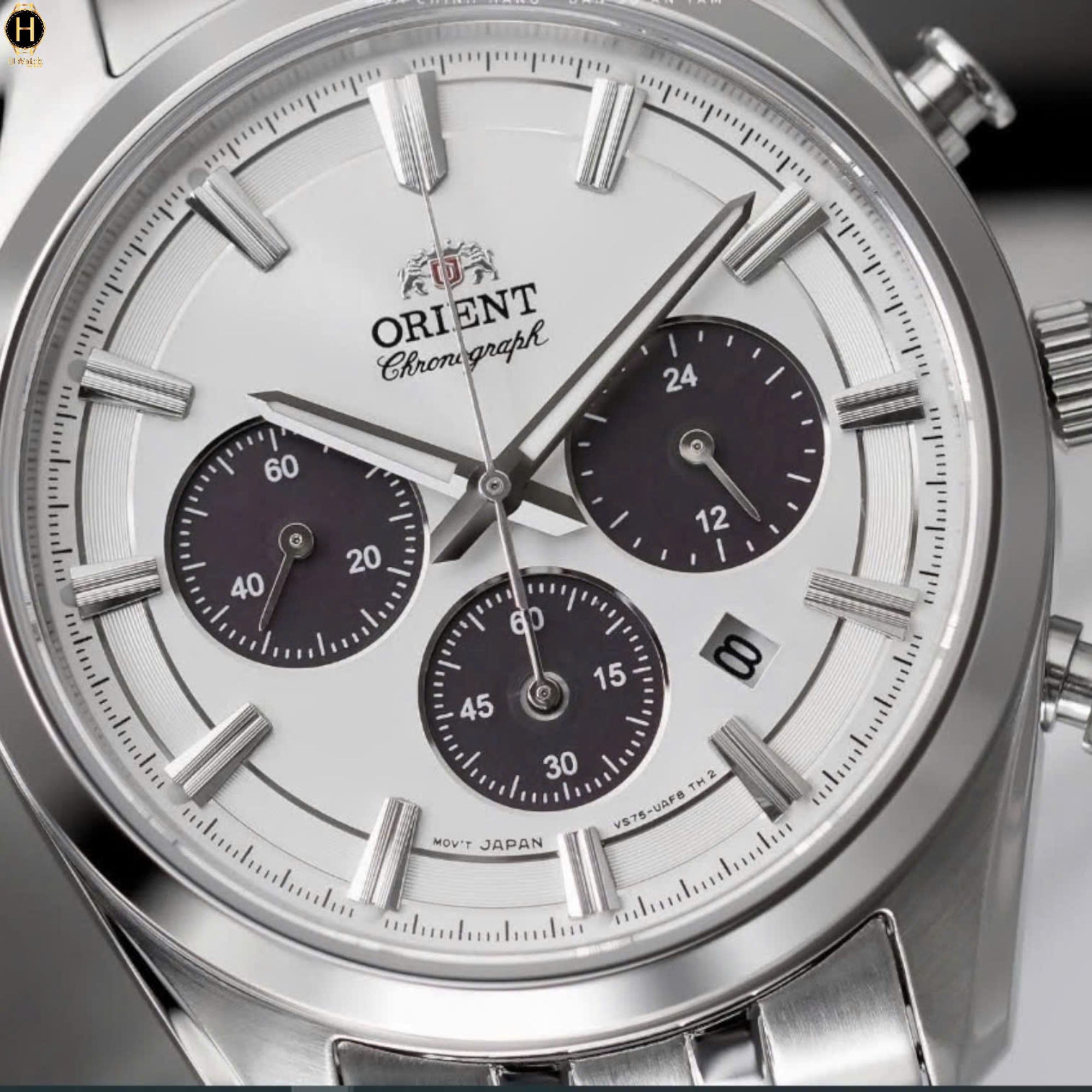 Orient Contemporary Stretto Date Solar Chronograph White Dial Steel Strap Men’s Watch RA-TX0305S10B