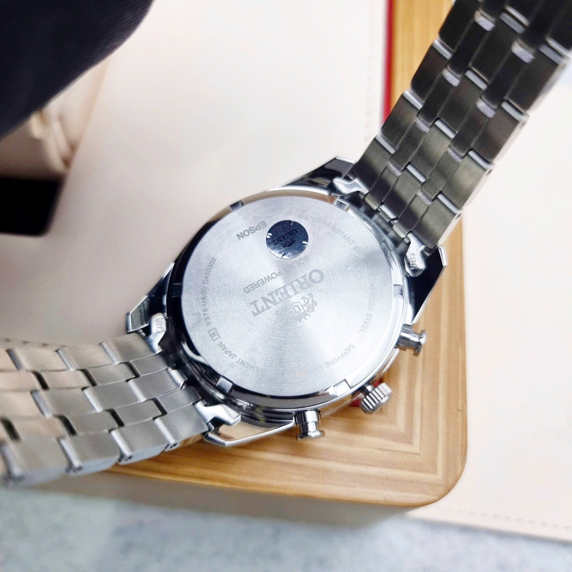 Orient Contemporary Stretto Date Solar Chronograph White Dial Steel Strap Men’s Watch RA-TX0305S10B