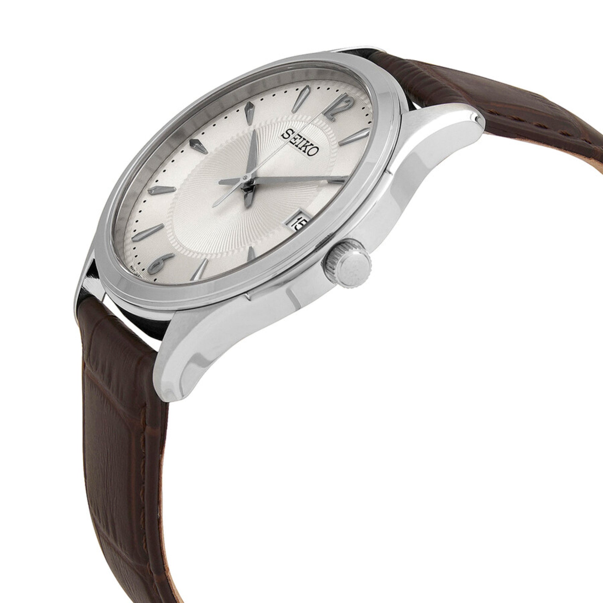 Seiko Conceptual Quartz Ivory Dial Brown Leather Strap Men's Watch SUR421P1
