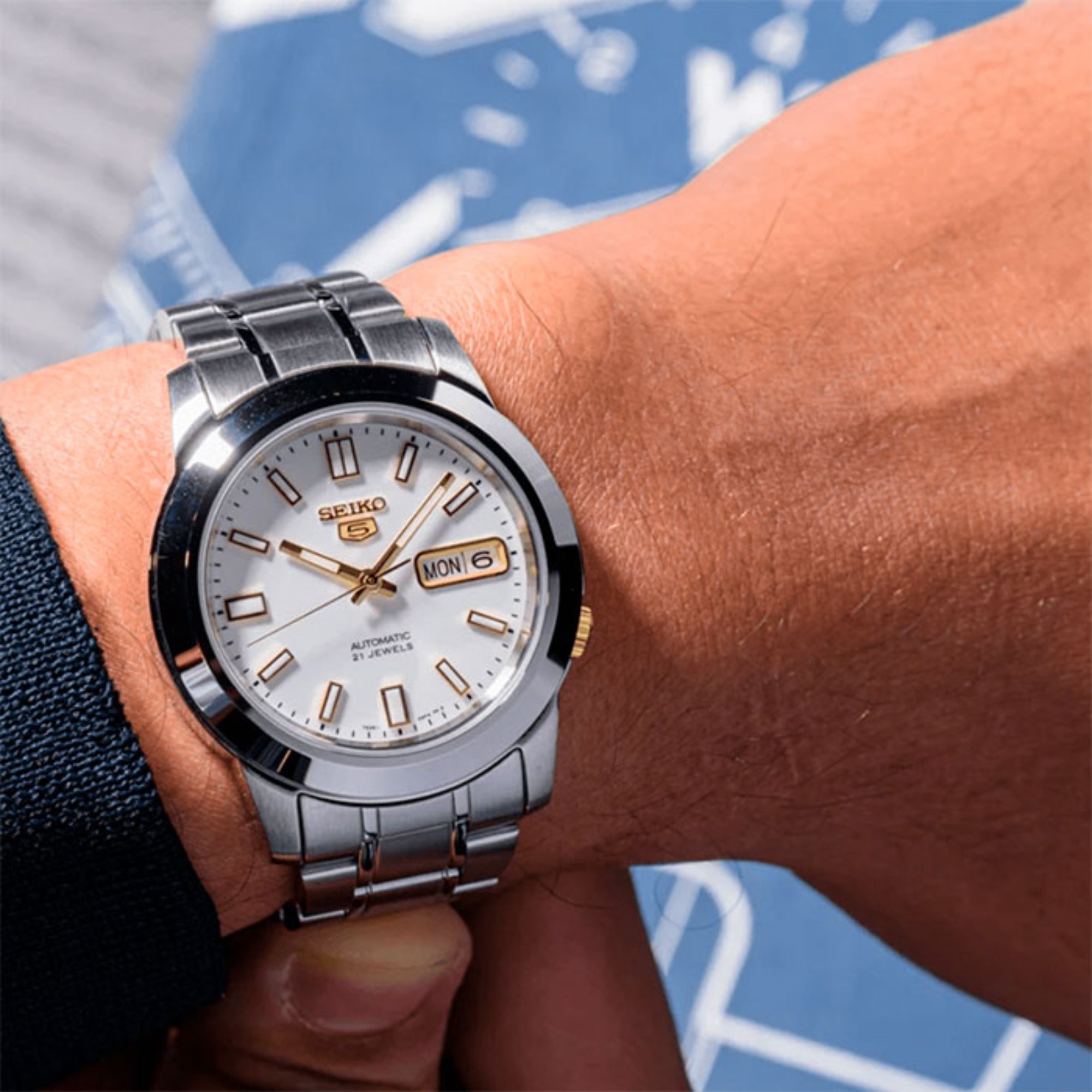 Seiko 5 Automatic White Dial Stainless Steel Strap Men's Watch SNKK07K1