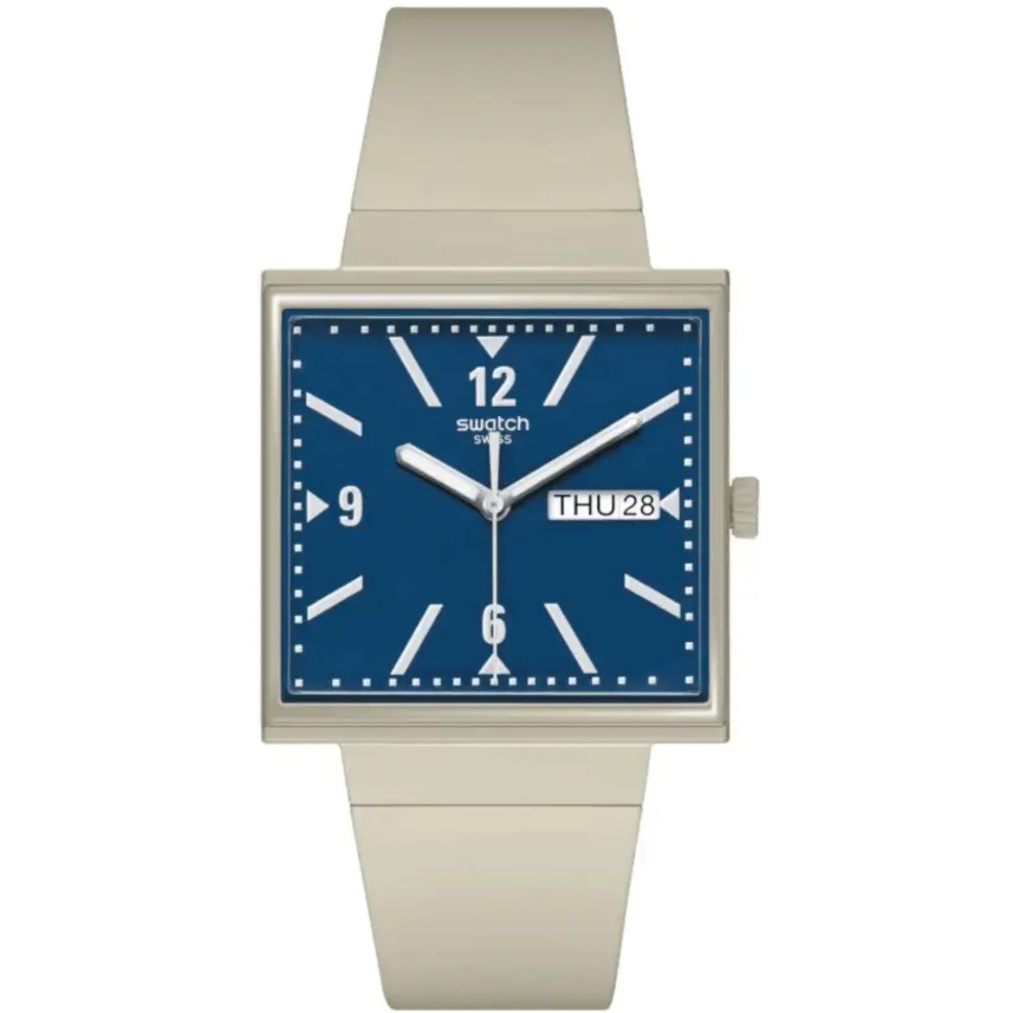 Swatch WHAT IF...BEIGE? Square Bioceramic Blue Dial Unisex Watch SO34T700