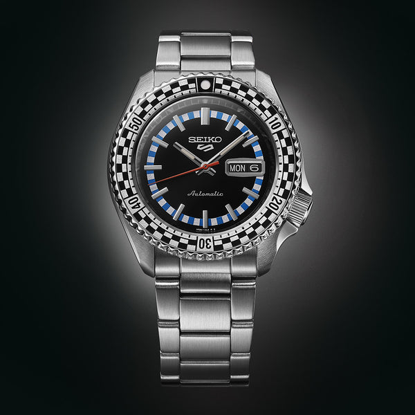 Seiko 5 Sports Checker Flag Automatic Black Dial Stainless Steel Bracelet Men's Watch SRPK67K1