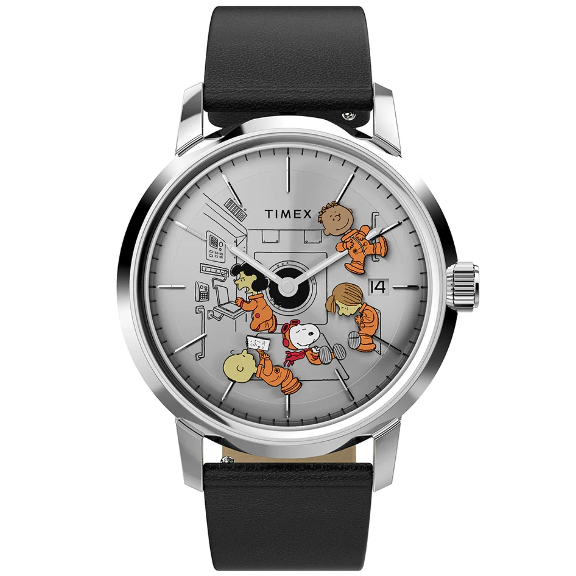 Timex Peanuts 40mm Silbernes Zifferblatt Leder Herren Quarz Uhr TW2W87200