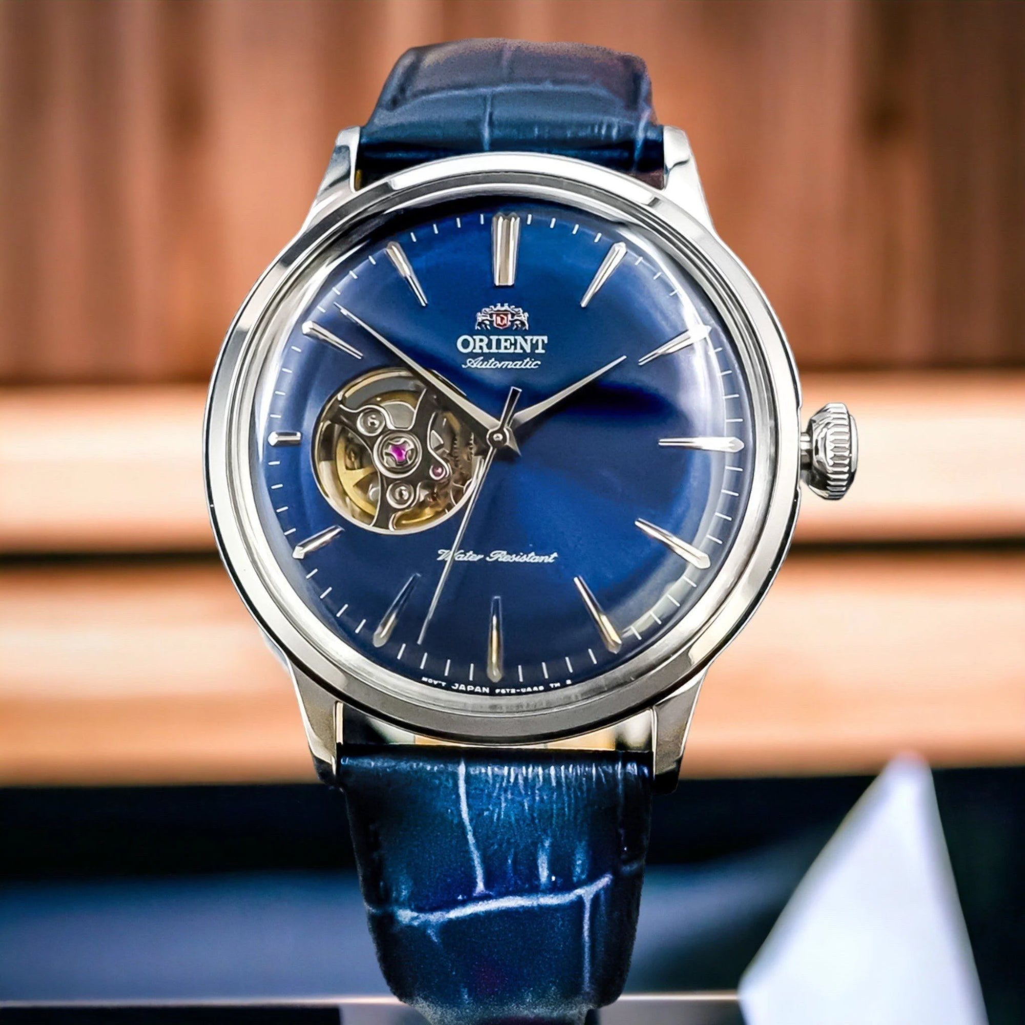Orient Bambino Open Heart Blue Dial Blue Leather Strap Men's Watch