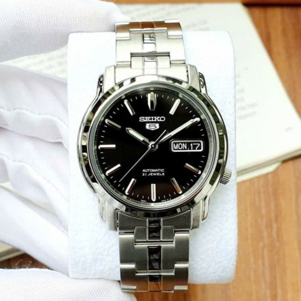 Seiko 5 Automatic Black Dial Steel Strap Men's Watch SNKK71K1