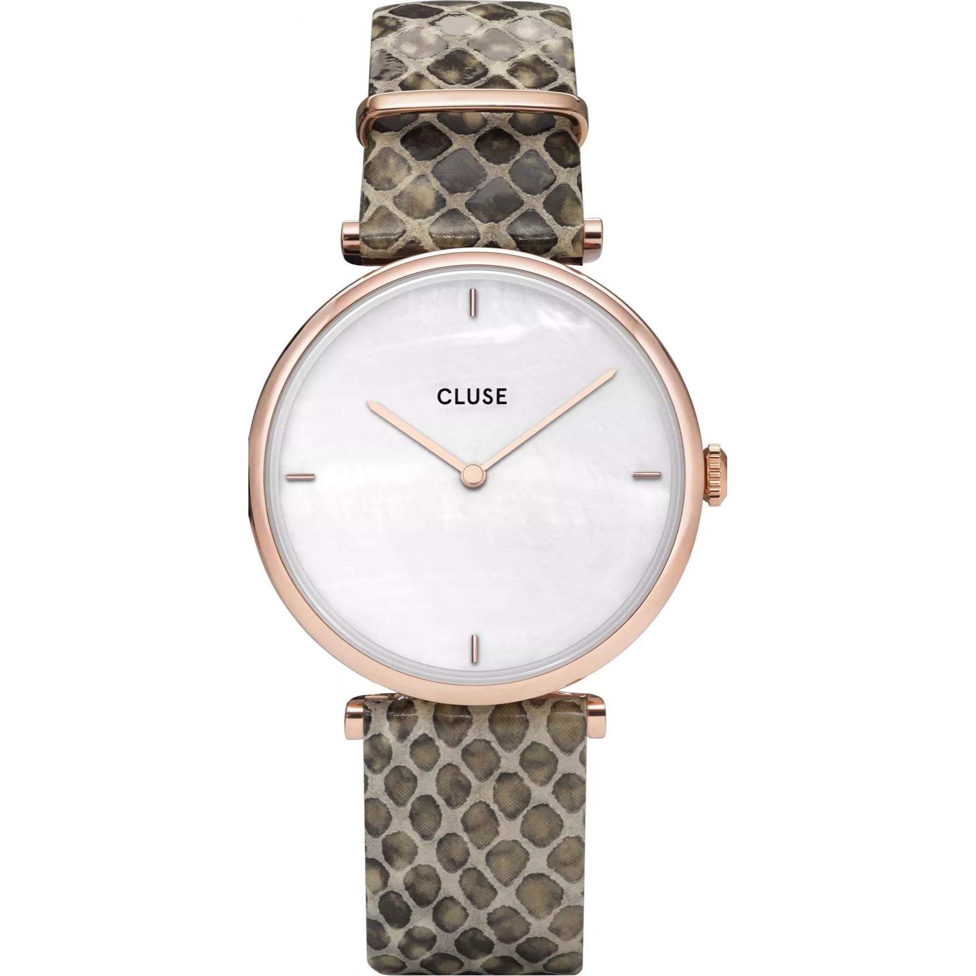 CLUSE Triomphe Rose Gold PVD Case Snakeskin Leather Strap Ladies Watch CW0101208007
