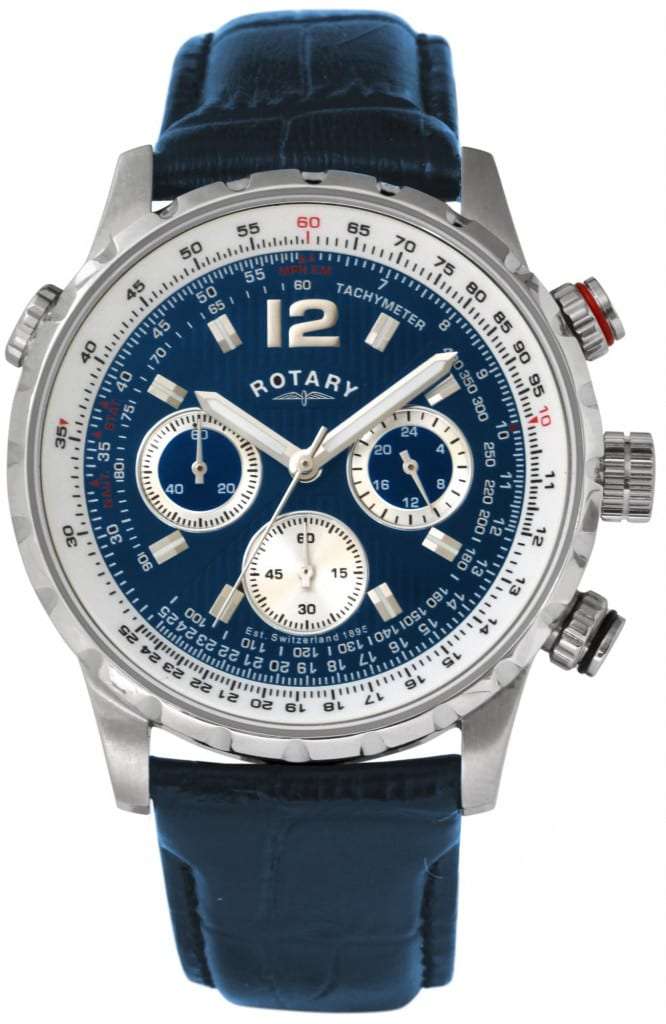 Rotary Classic Blue Dial Blue Leather Strap Men's Chronograph - WatchNation